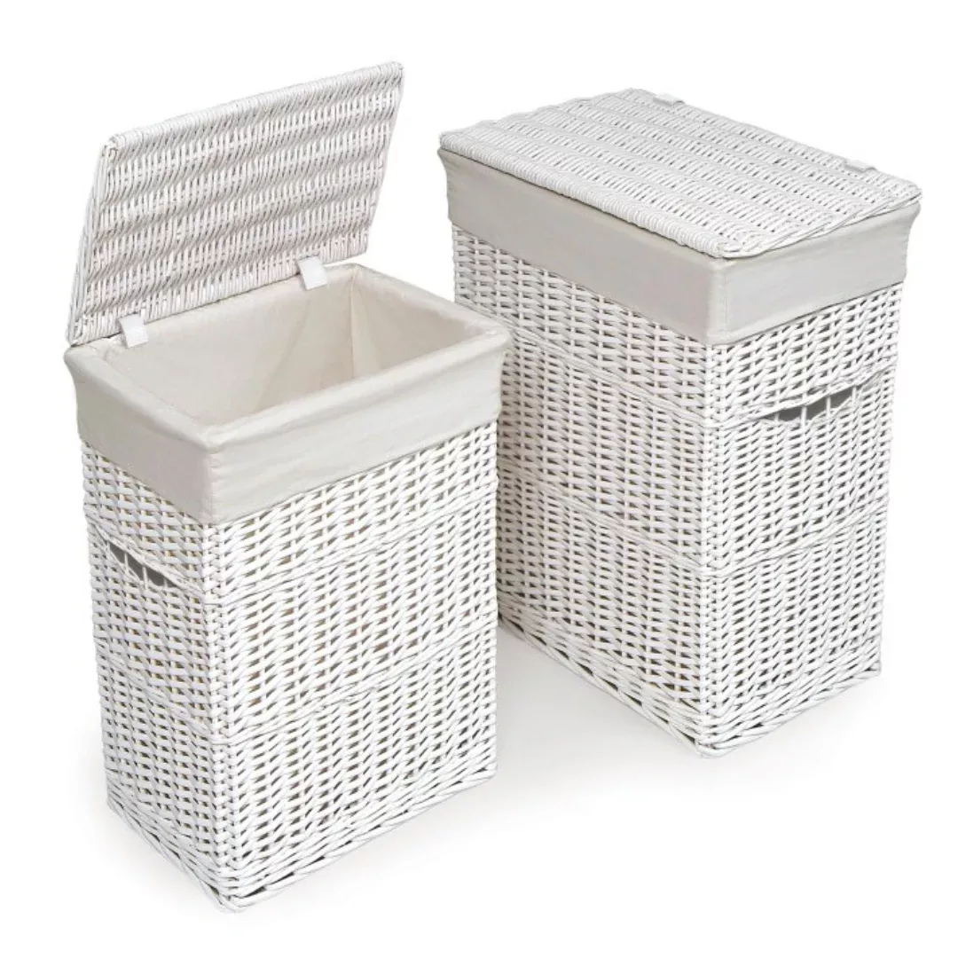 BADGER BASKET Wicker Two Hamper Set with Liners - White – REBEL