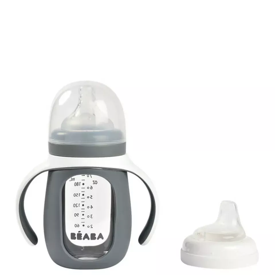 beaba-2-in1-glass-learning-bottle-210-ml-with-silicone-cover-mineral-grey-rebel Beaba 2 in1 Glass learning bottle 210 ml with Silicone Cover - Mineral Grey – REBEL