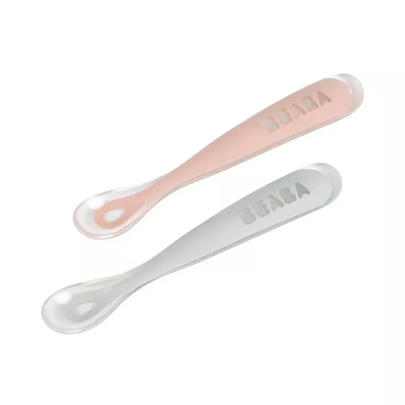 beaba-set-2-easy-grip-1st-stage-silicone-spoons-grey-pink-rebel Beaba Set of 2 Easy-Grip 1st Stage Silicone Spoons - Grey + Pink – REBEL
