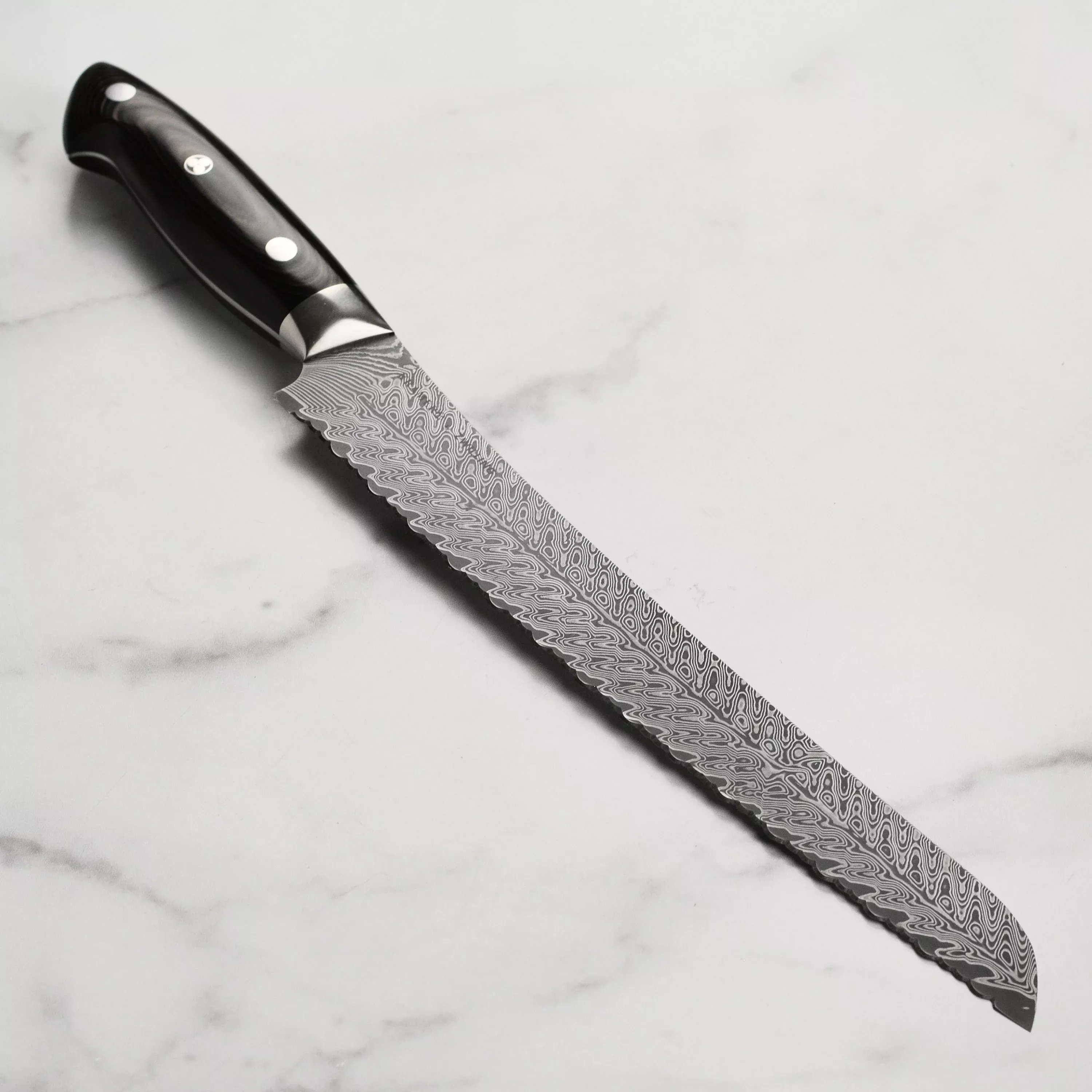 bob-kramer-stainless-damascus-bread-knife-10 Bob Kramer Stainless Damascus Bread Knife - 10"