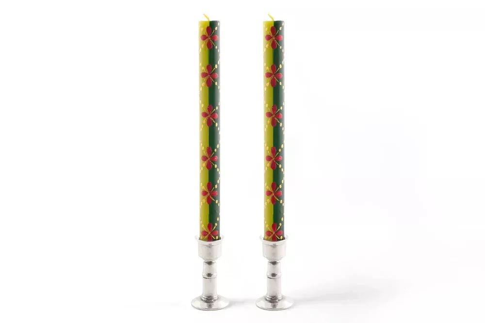 christmas-painted-candles-9-pair Christmas Painted Candles, 9" Pair