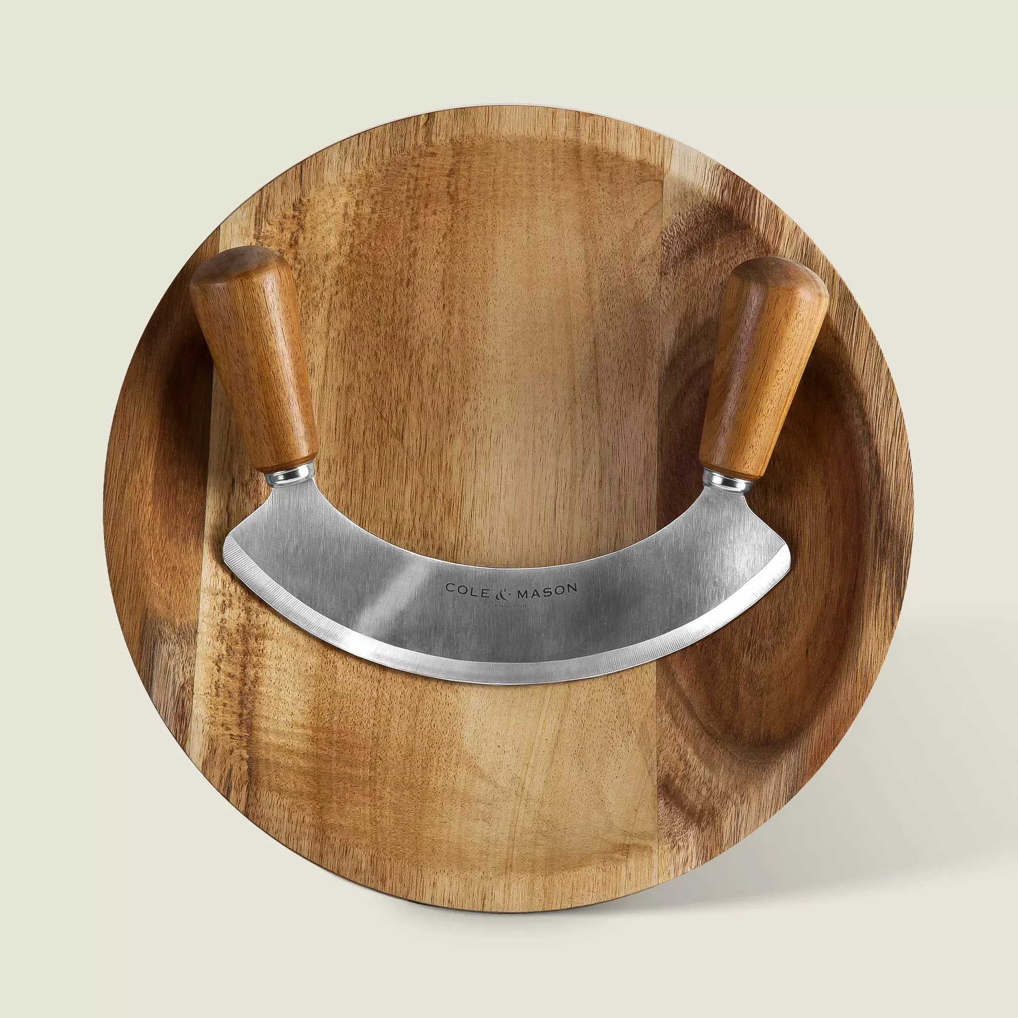 cole-mason-ashden-acacia-wood-mezzaluna-with-board Cole and Mason Ashden Acacia Wood Mezzaluna With Board