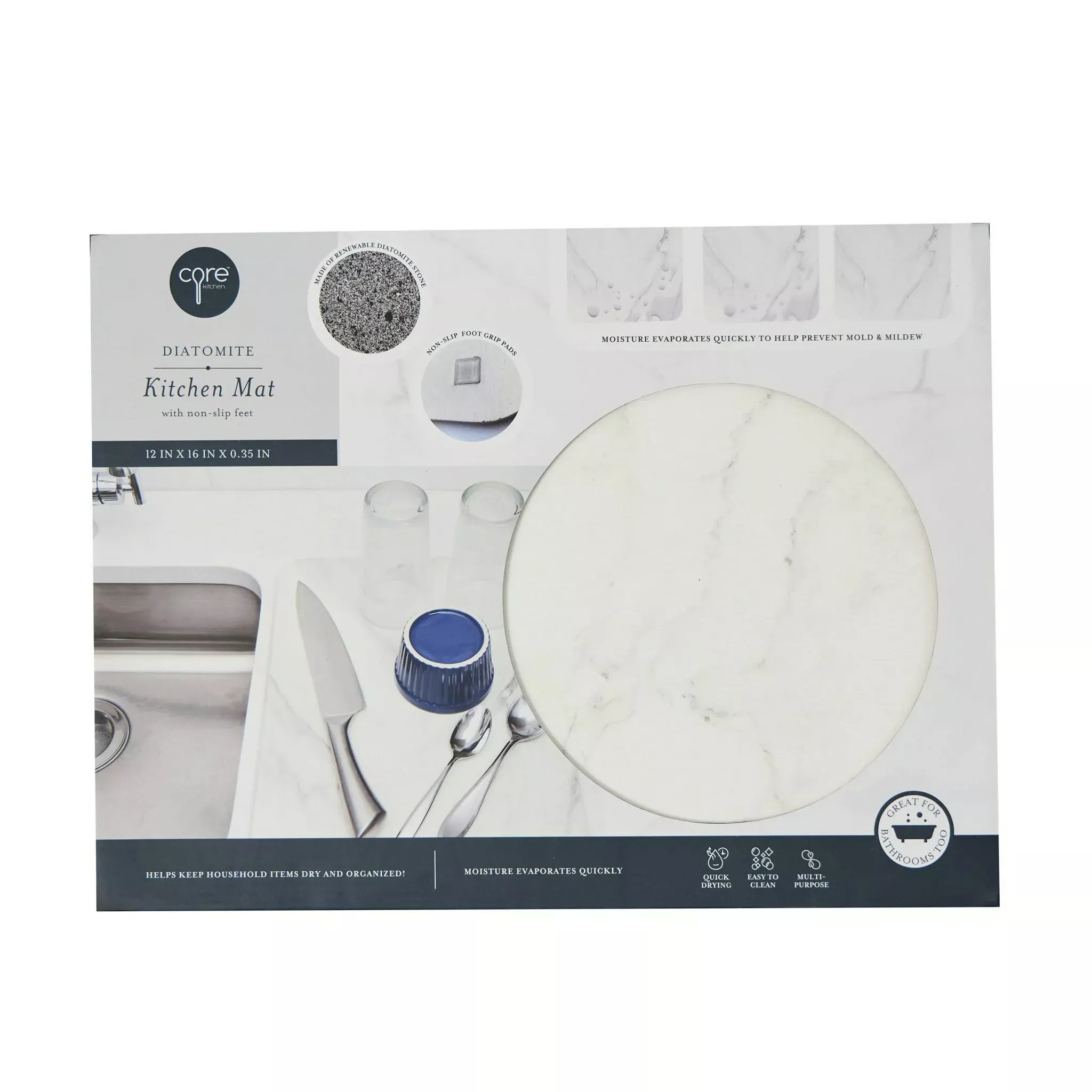 core-kitchen-quick-dry-diatomite-kitchen-mat-with-non-slip-feet-white-dish-dryin Core kitchen Quick Dry Diatomite Kitchen Mat with Non Slip Feet: White Dish Drying Mat, Hand Wash, 16