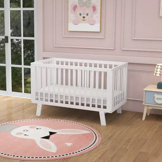 costway-rubber-wood-baby-crib-with-adjustable-mattress-heights-guardrails-white- COSTWAY Rubber Wood Baby Crib With Adjustable Mattress Heights and Guardrails-White – REBEL