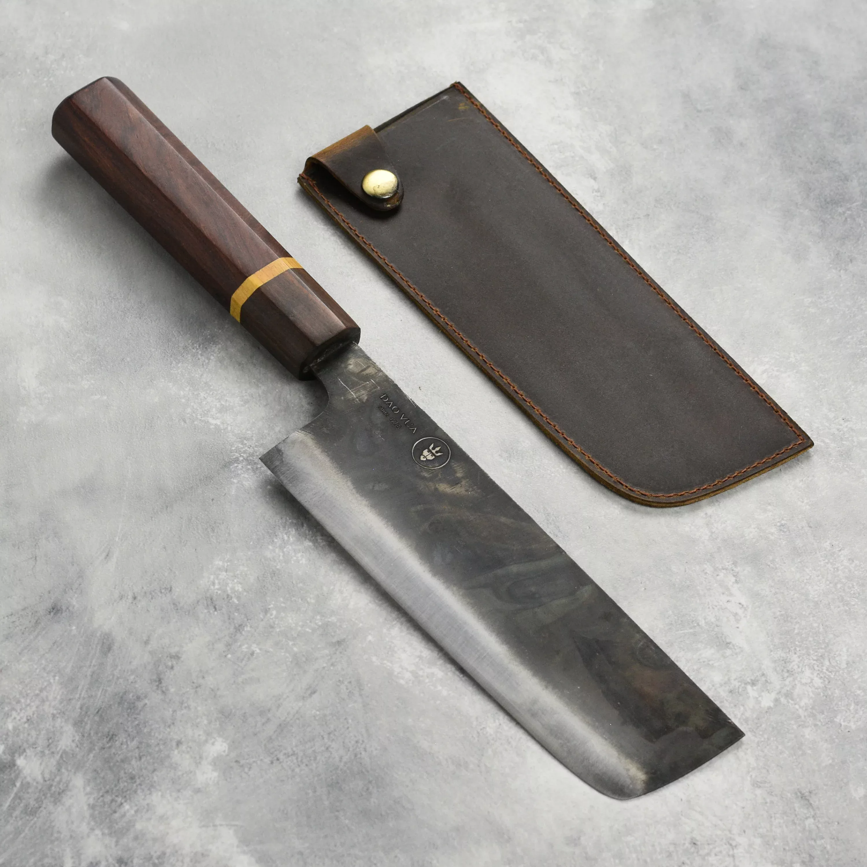 dao-vua-v3-6-5-nakiri-52100-carbon-steel-with-leather-sheath Dao Vua V3 6.5" Nakiri, 52100 Carbon Steel with Leather Sheath