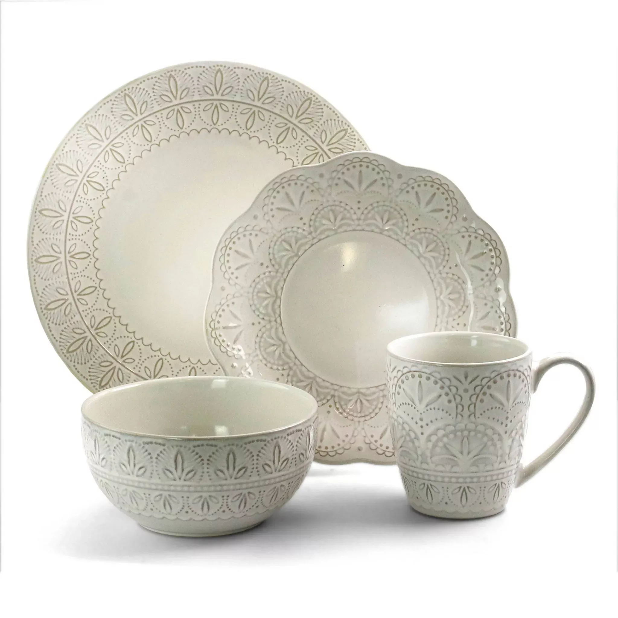 elama-16pc-stoneware-rustic-eyelet-dinnerware-set-white-microwave-dishwasher-saf Elama 16pc Stoneware Rustic Eyelet Dinnerware Set White - : Microwave & Dishwasher Safe, Service for 4, Abstract Pattern – REBEL