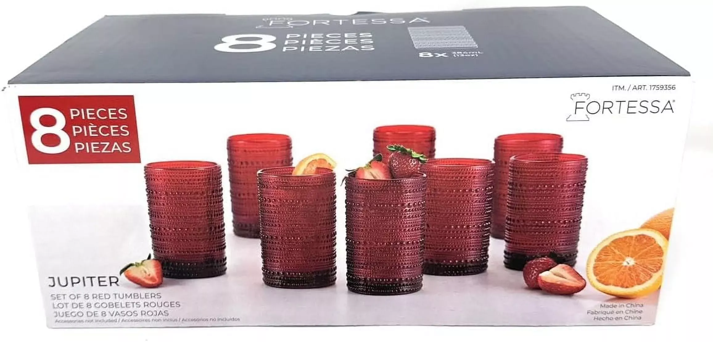 fortessa-jupiter-glass-tumblers-red-beaded-textured-13-ounces-each-8-pieces-rebe Fortessa Jupiter Glass Tumblers Red Beaded Textured 13 Ounces Each 8 Pieces – REBEL