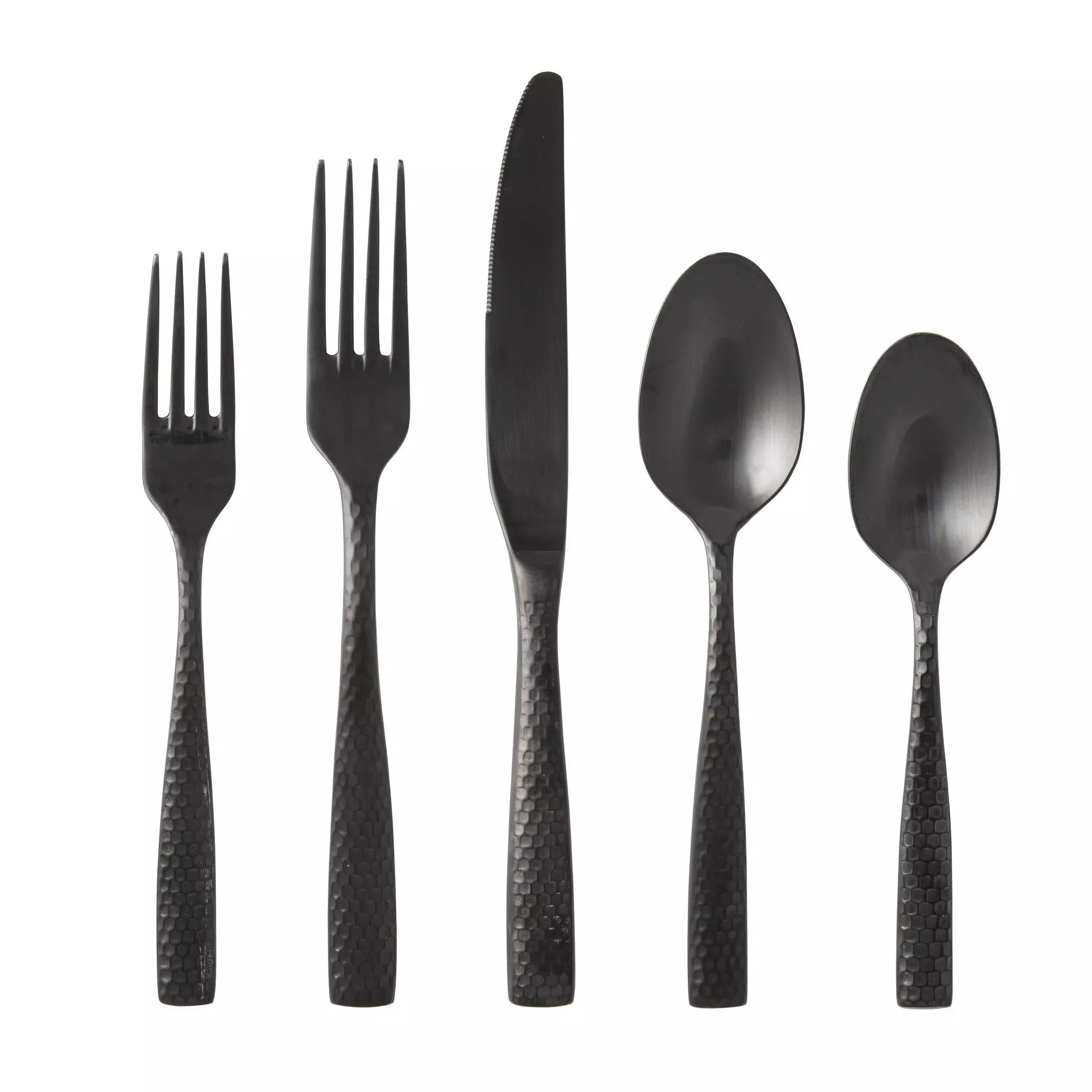 fortessa-tableware-solutions-5pc-lucca-faceted-brushed-flatware-set-black-stainl Fortessa Tableware Solutions 5pc Lucca Faceted Brushed Flatware Set - Black Stainless Steel, Service for 1 – REBEL
