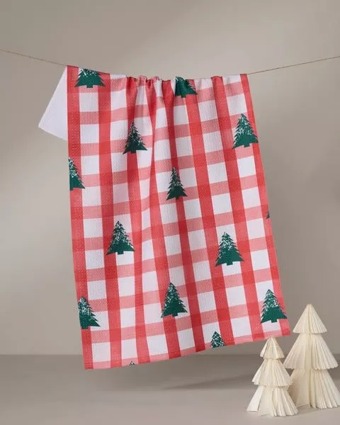 Geometry Christmas Pines Tea Towel
