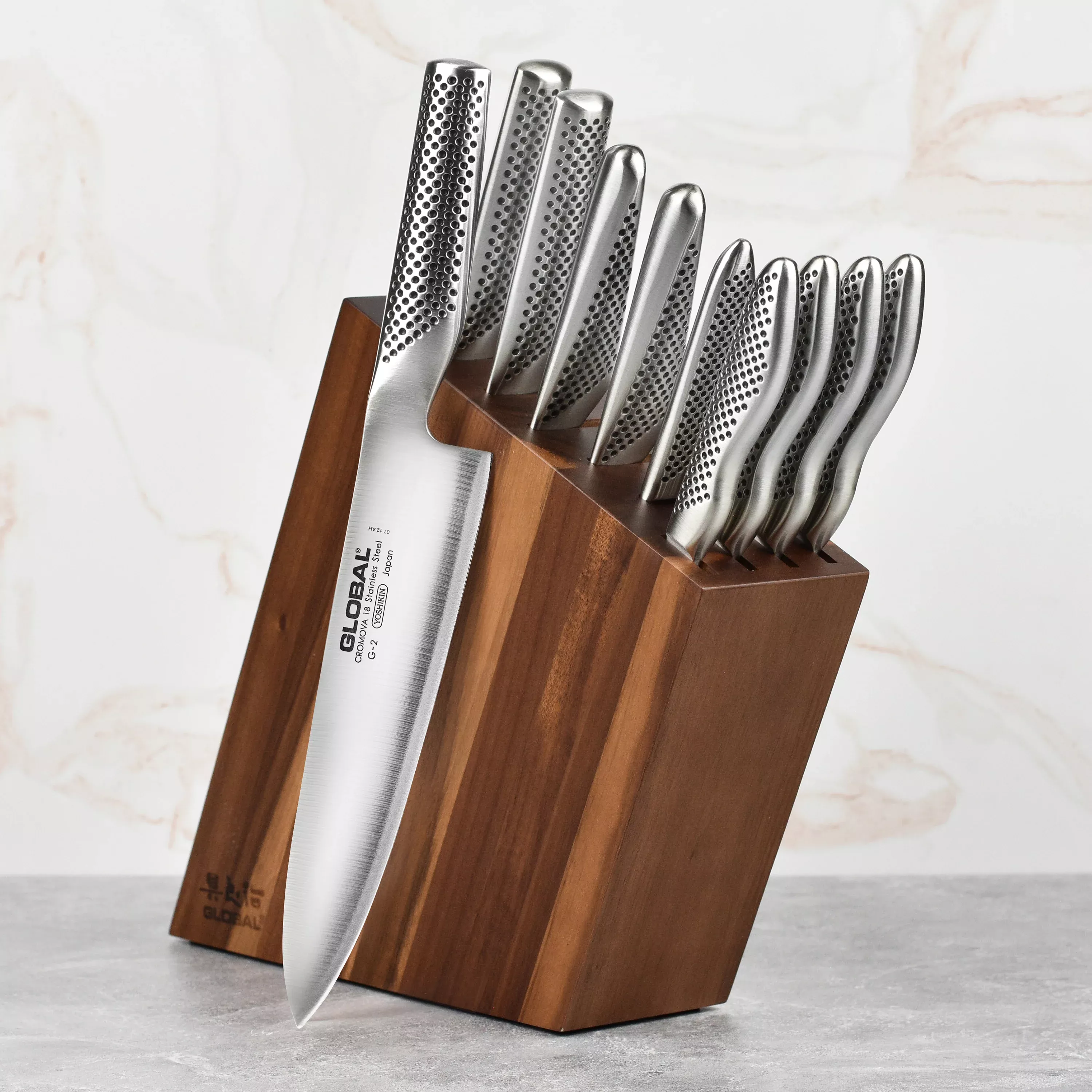 global-11-piece-knife-block-set-acacia Global 11 Piece Knife Block Set - Acacia