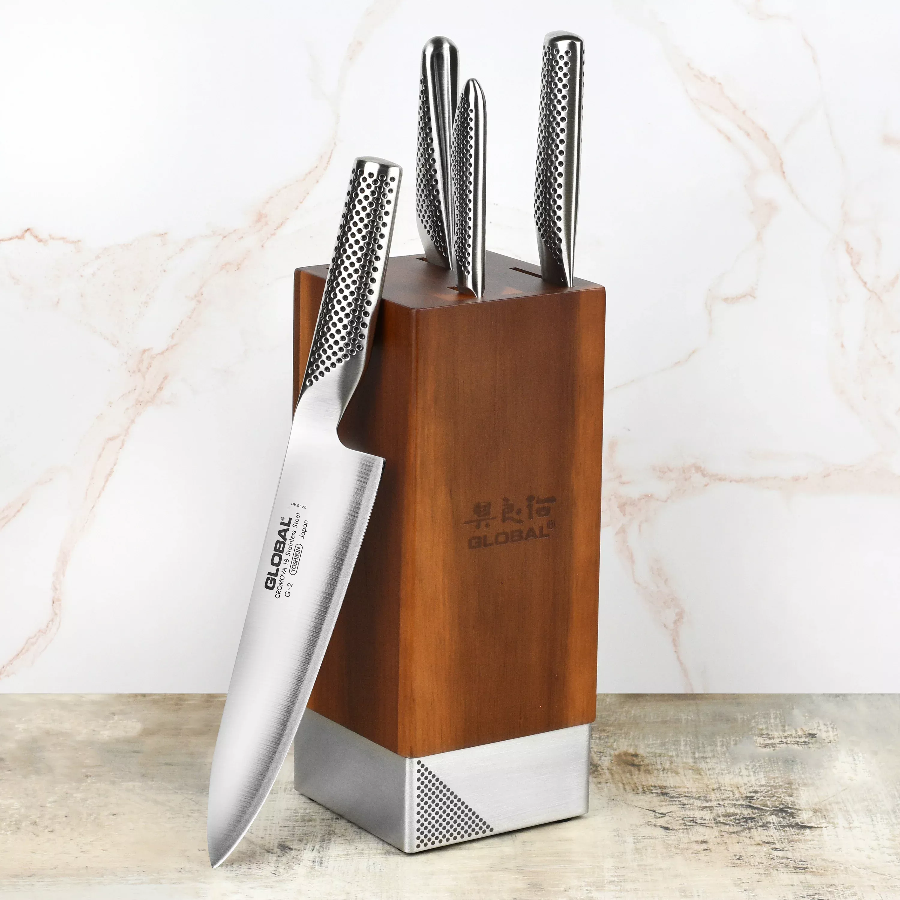 global-toshi-5-piece-knife-block-set-acacia Global Toshi 5 Piece Knife Block Set - Acacia