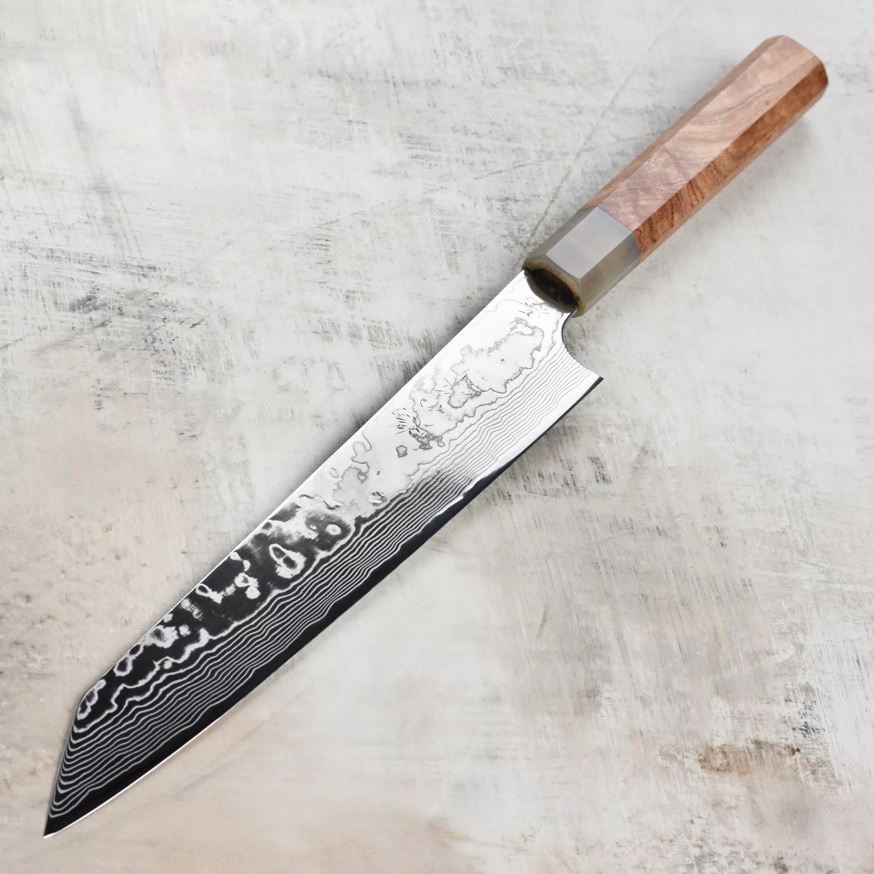 hatono-spg-strix-damascus-kiritsuke-sujihiki-9-4 Hatono SPG STRIX Damascus Kiritsuke Sujihiki - 9.4"