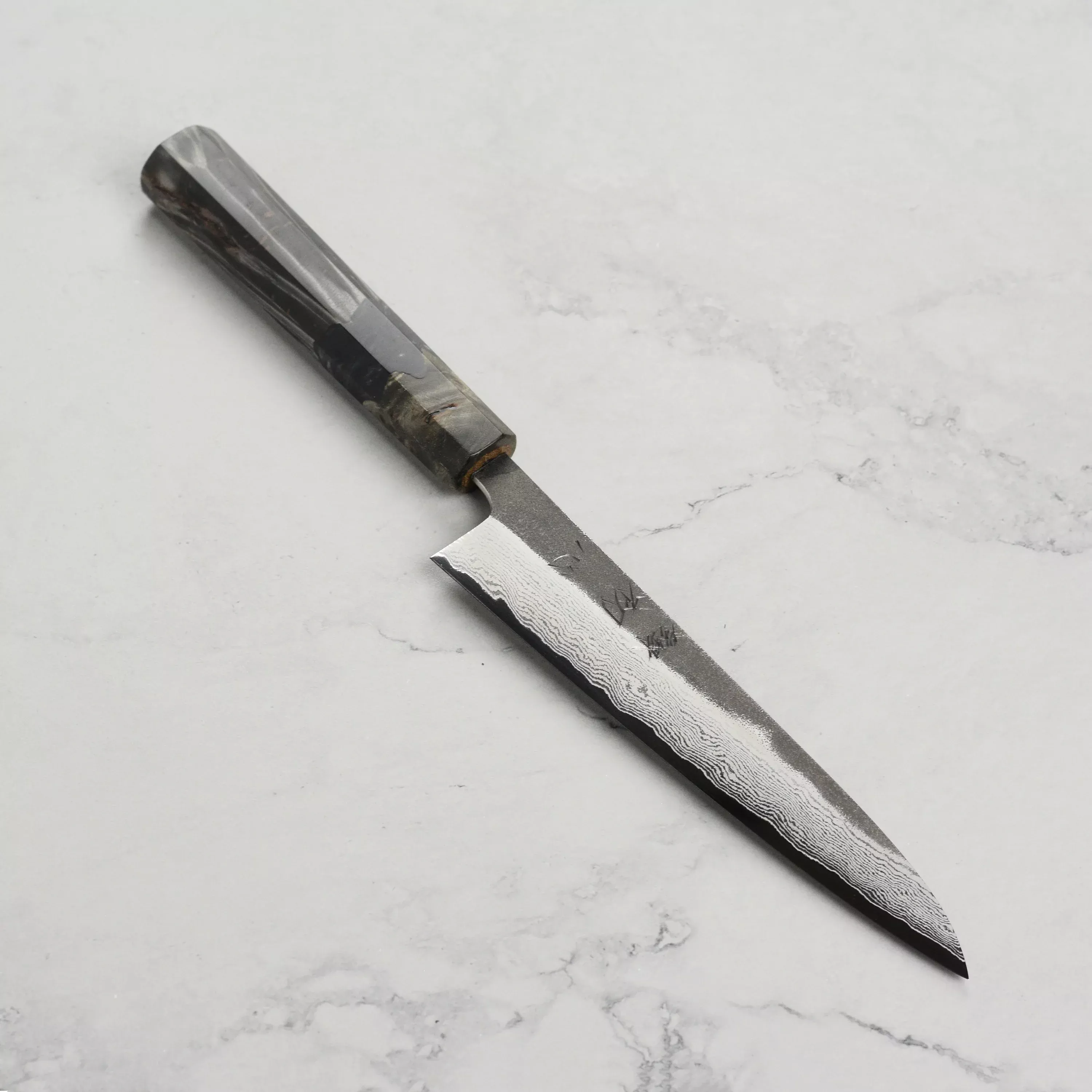hatsukokoro-atelier-forged-kurouchi-damascus-5-9-petty-japanese-knife Hatsukokoro Atelier Forged Kurouchi Damascus 5.9" Petty Japanese Knife