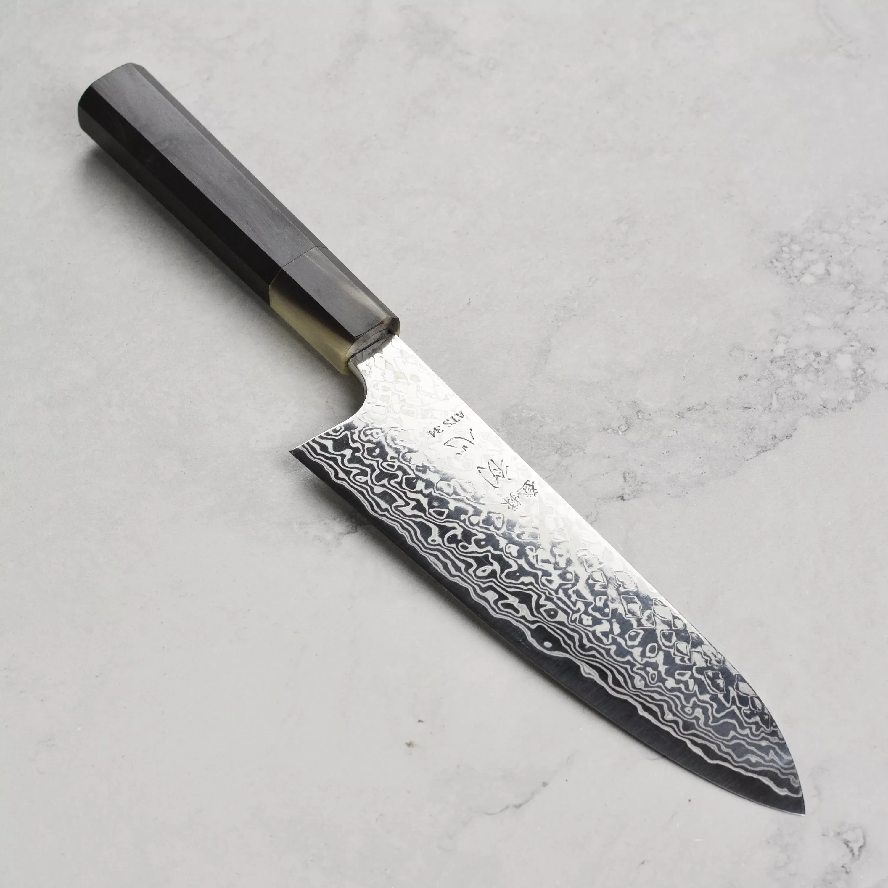 hatsukokoro-ginga34-damascus-7-santoku-knife-by-yoshihiro-yauji-ats-34-japanese- Hatsukokoro Ginga34 Damascus 7" Santoku Knife by Yoshihiro Yauji, ATS-34 Japanese Stainless Steel