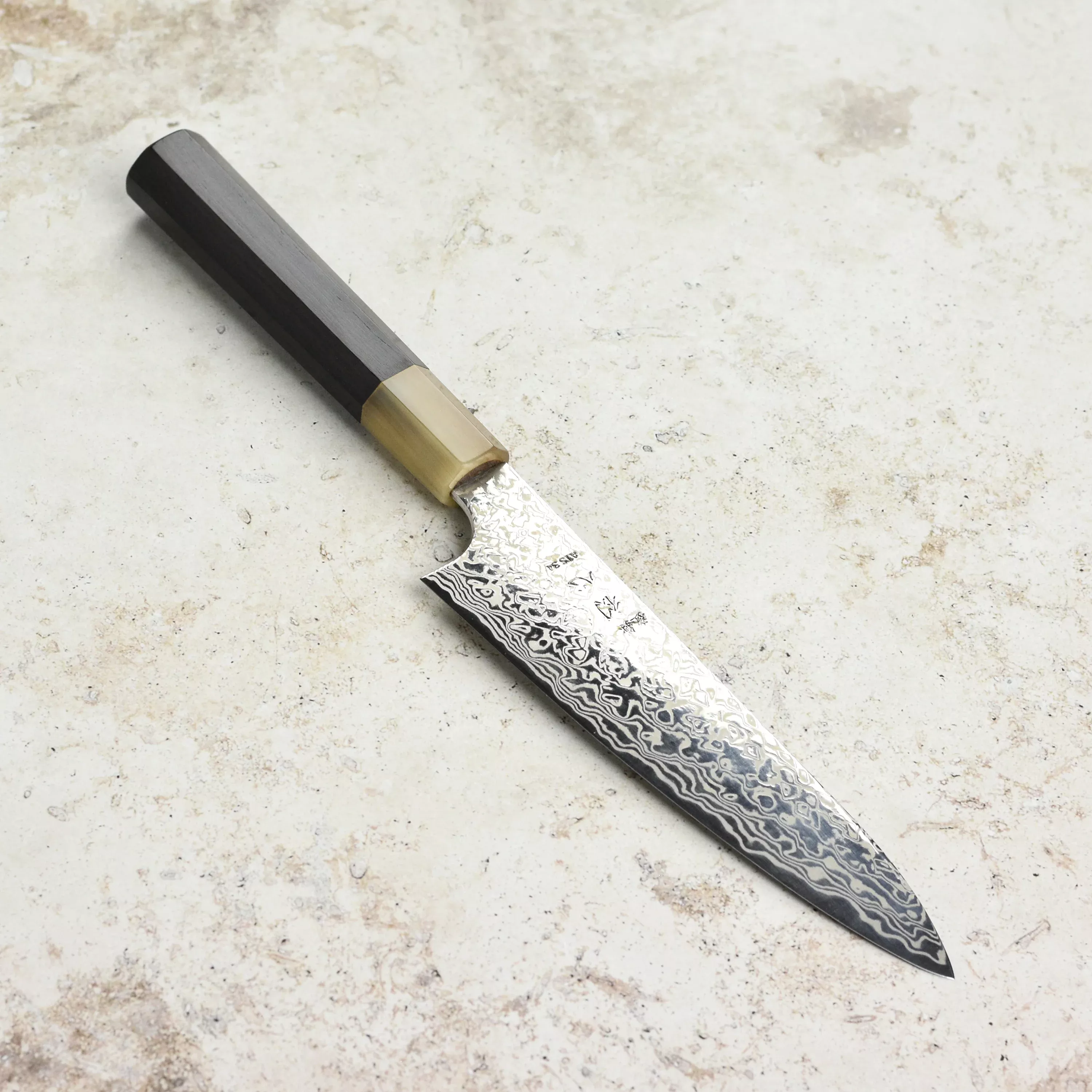 hatsukokoro-ginga34-damascus-petty-by-yoshihiro-yauji-150mm-5-9-ats-34-japanese- Hatsukokoro Ginga34 Damascus Petty by Yoshihiro Yauji, 150mm (5.9"), ATS-34 Japanese Stainless Steel