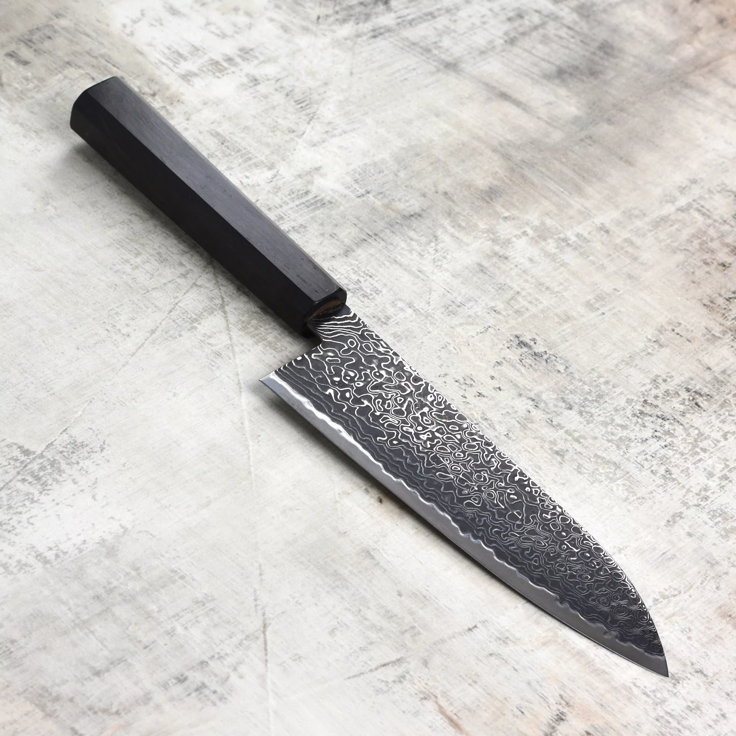 hatsukokoro-ryuhyo-sg2-kurozome-damascus-7-santoku-knife Hatsukokoro Ryuhyo SG2 Kurozome Damascus 7" Santoku Knife