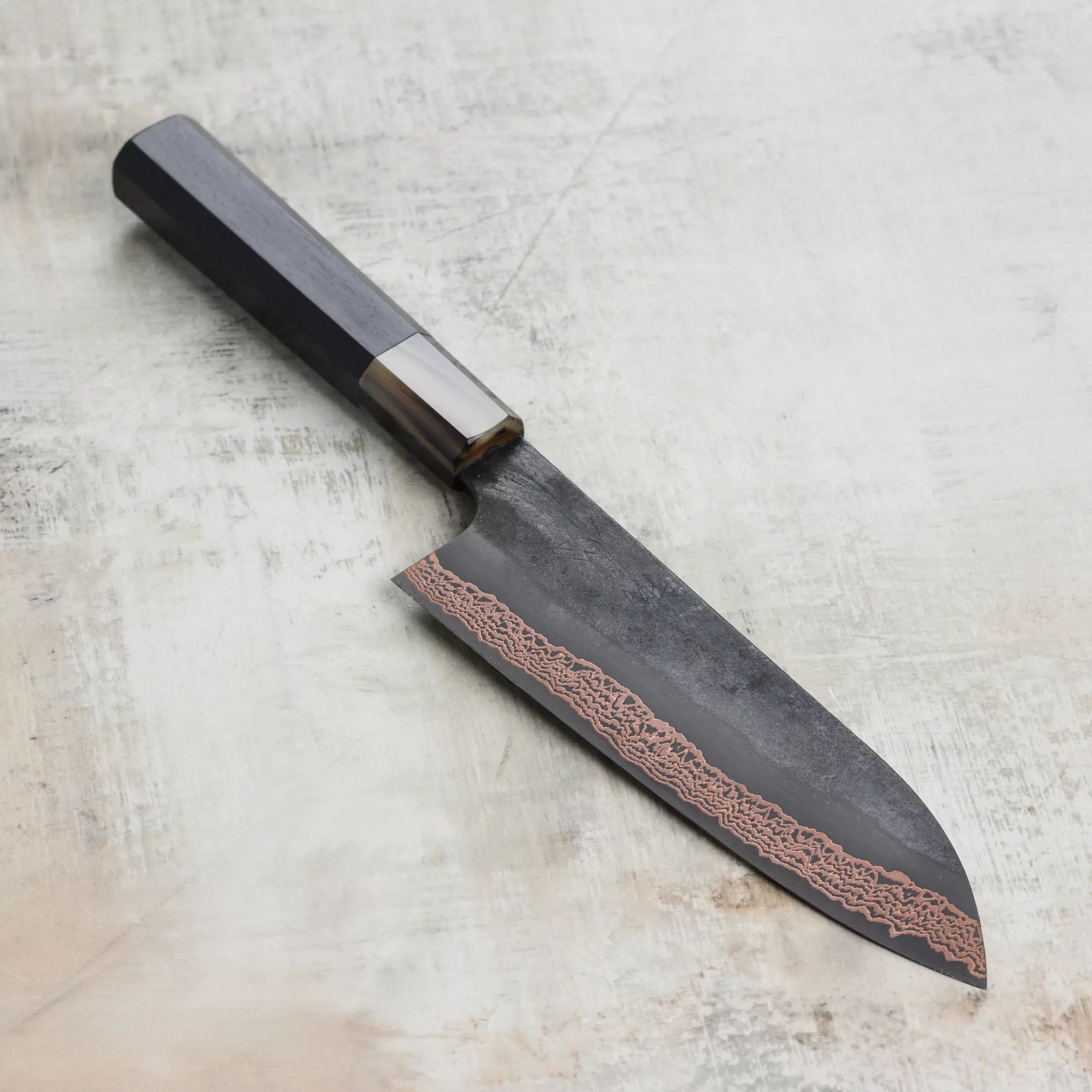 hatsukokoro-yorokobi-sld-kurouchi-copper-damascus-7-santoku Hatsukokoro Yorokobi SLD Kurouchi Copper Damascus 7" Santoku