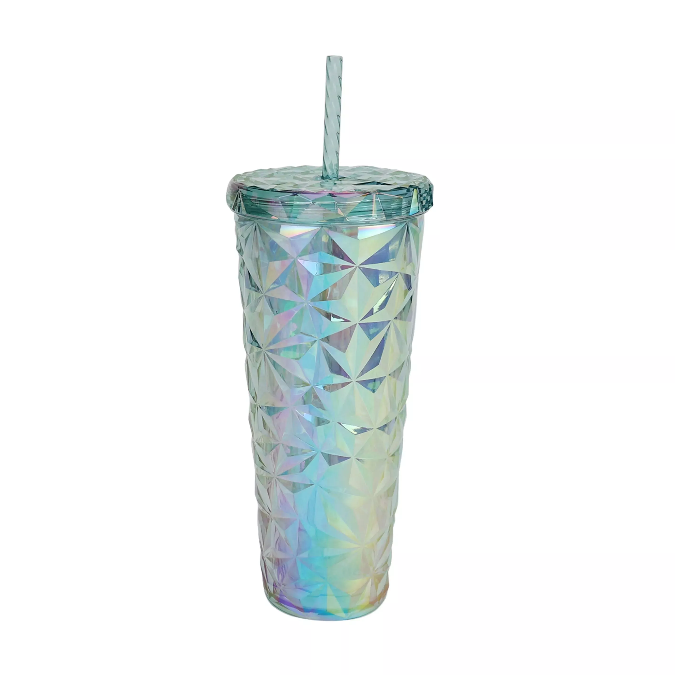 holiday-time-26-oz-plastic-double-wall-insulated-prismatic-textured-tumbler-with Holiday Time 26 oz Plastic Double Wall Insulated Prismatic Textured Tumbler with Straw - Blue Iridescent – REBEL