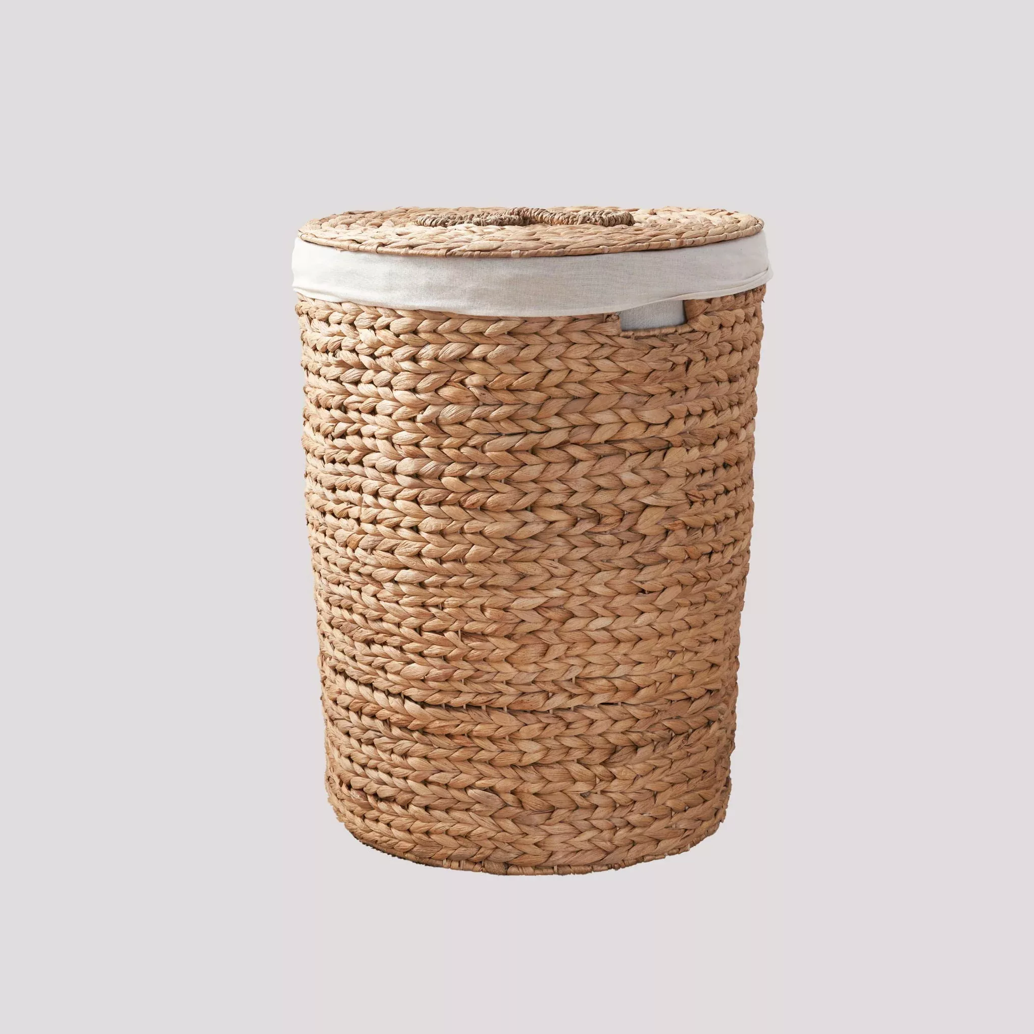 home-essentials-round-tall-water-hyacinth-woven-wicker-laundry-hamper-with-lid-c HOME ESSENTIALS Round Tall Water Hyacinth Woven Wicker Laundry Hamper With Lid - For Clothes, Canvas, Toys and Book Storage With Removable Liner - 15