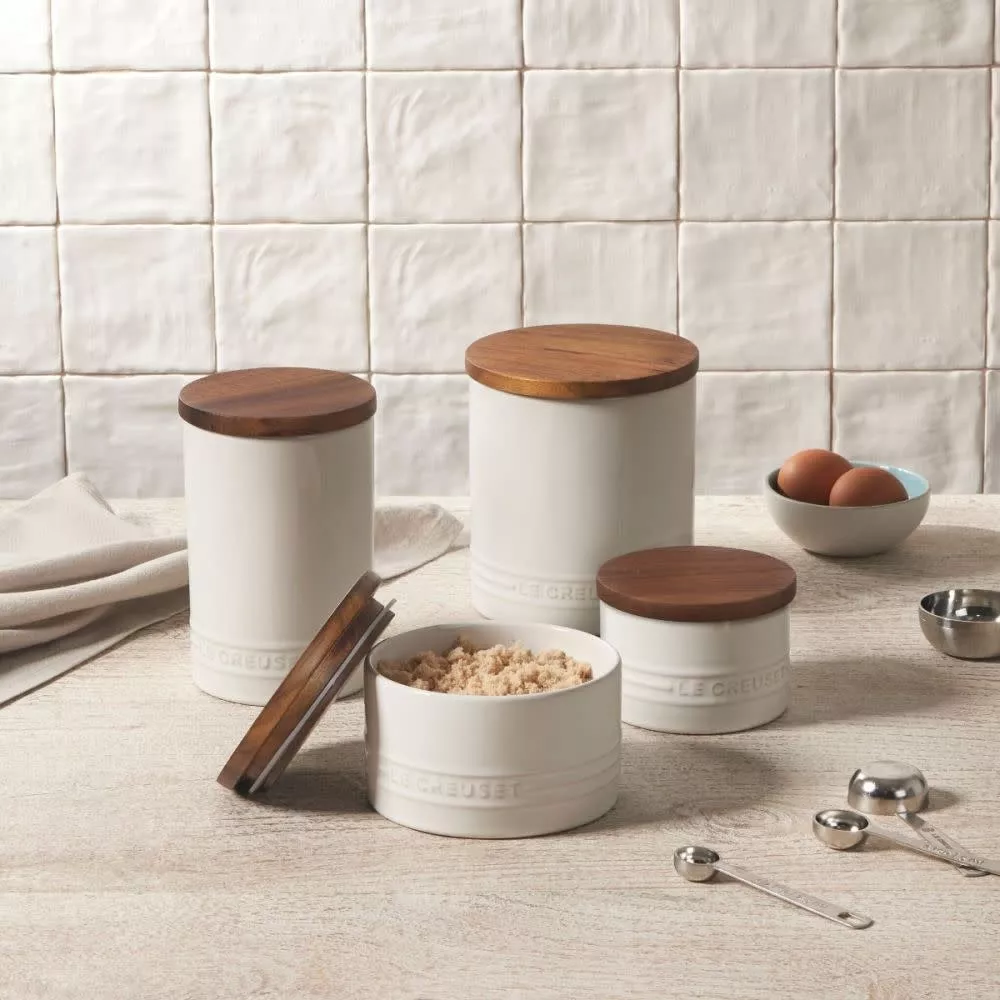 le-creuset-canister-with-wood-lid-white-26-oz Le Creuset Canister with Wood Lid - White 26 oz.