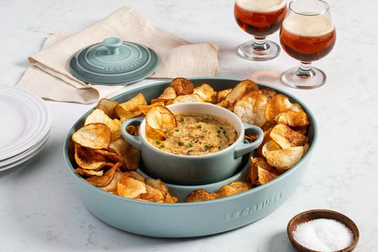 le-creuset-chip-dip-platter-sea-salt-13 Le Creuset Chip and Dip Platter - Sea Salt 13"