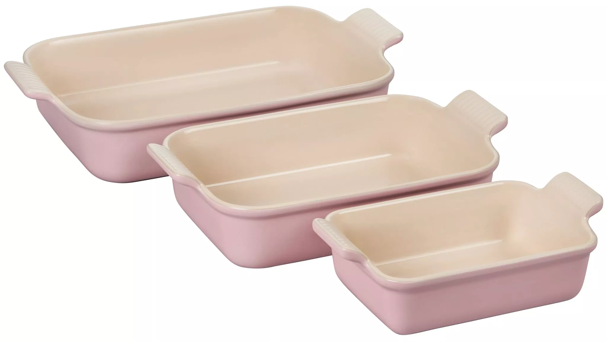 le-creuset-heritage-set-3-rectangular-dishes-chiffon-pink-1-1-qt-2-5-qt-4-qt Le Creuset Heritage Set of 3 Rectangular Dishes - Chiffon Pink 1.1 qt., 2.5 qt. & 4 qt.