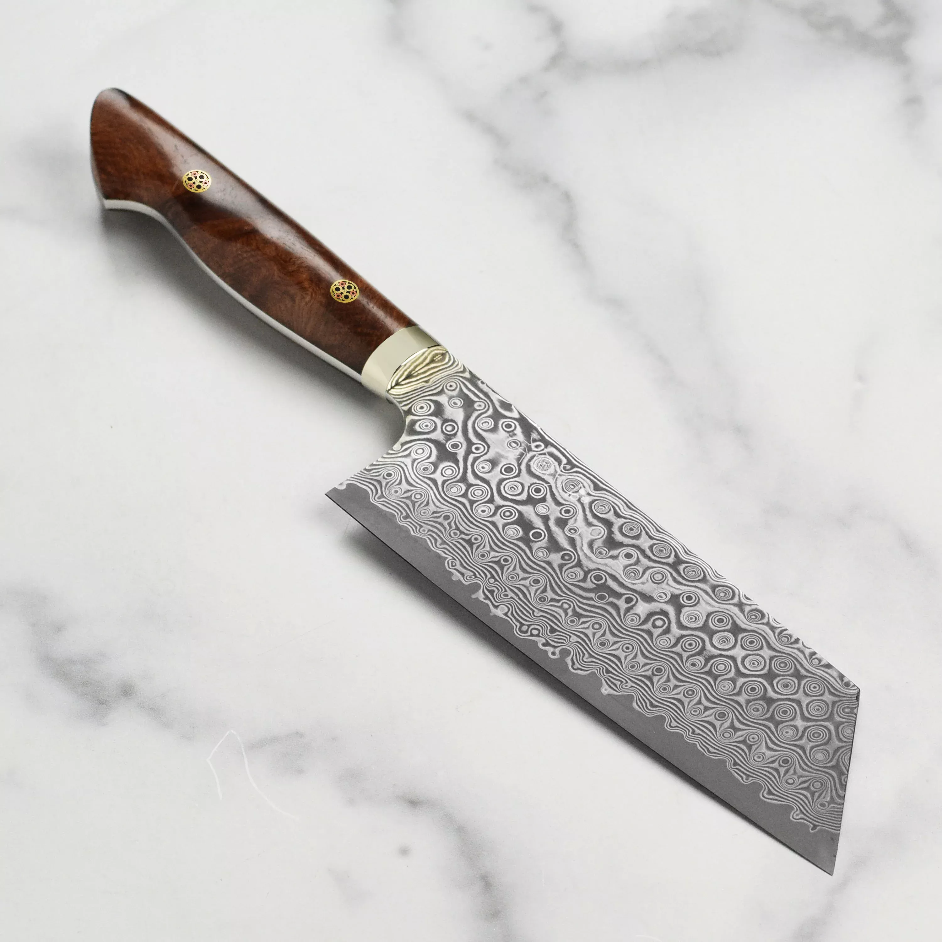 Nigara Anmon SG2 Damascus Kiritsuke Nakiri - Quince Wood Handle