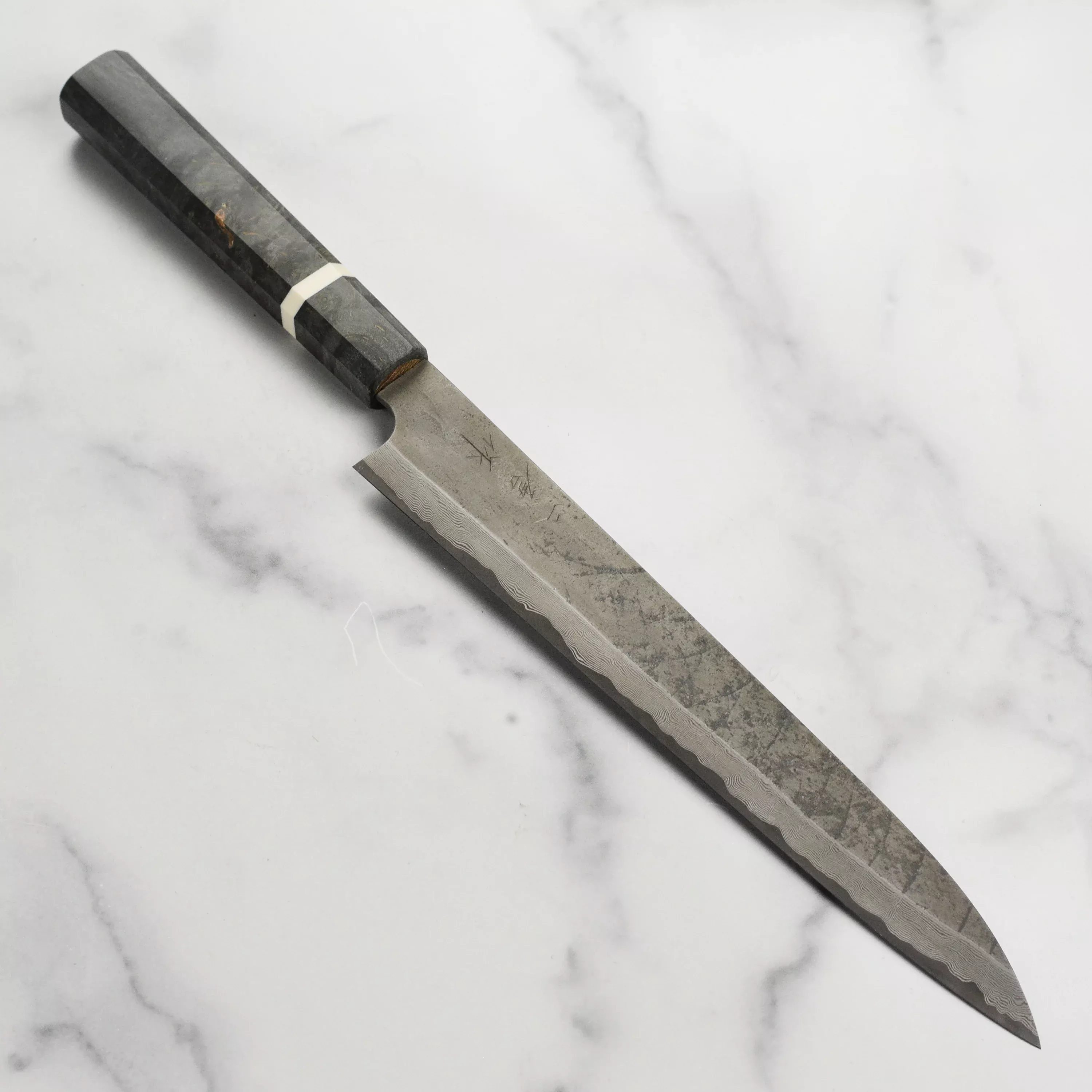 nigara-ginsan-kurozome-damascus-sujihiki-10-6 Nigara Ginsan Kurozome Damascus Sujihiki - 10.6"