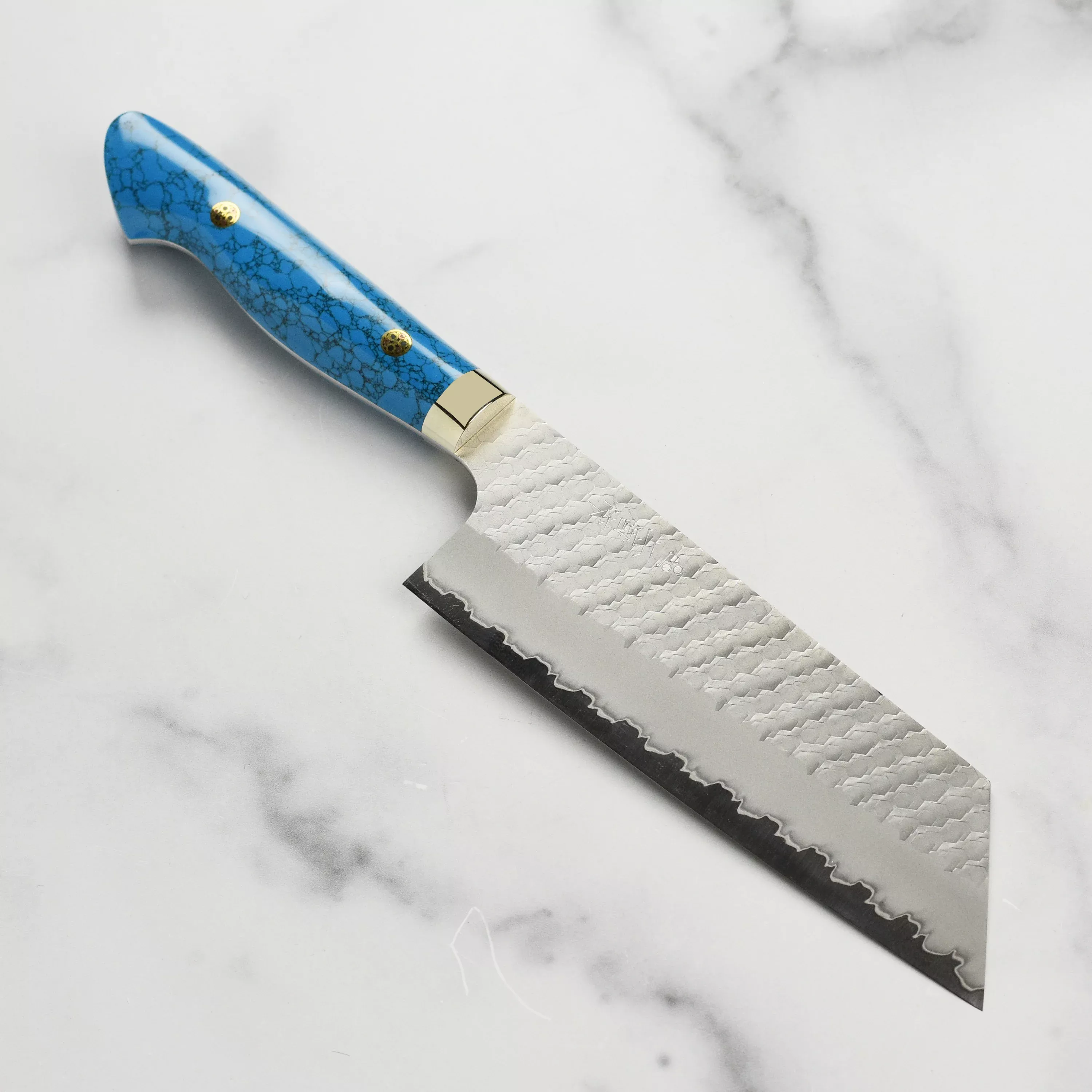 Nigara SG2 Migaki Tsuchime Kiritsuke Nakiri, Blue Turquoise 7"