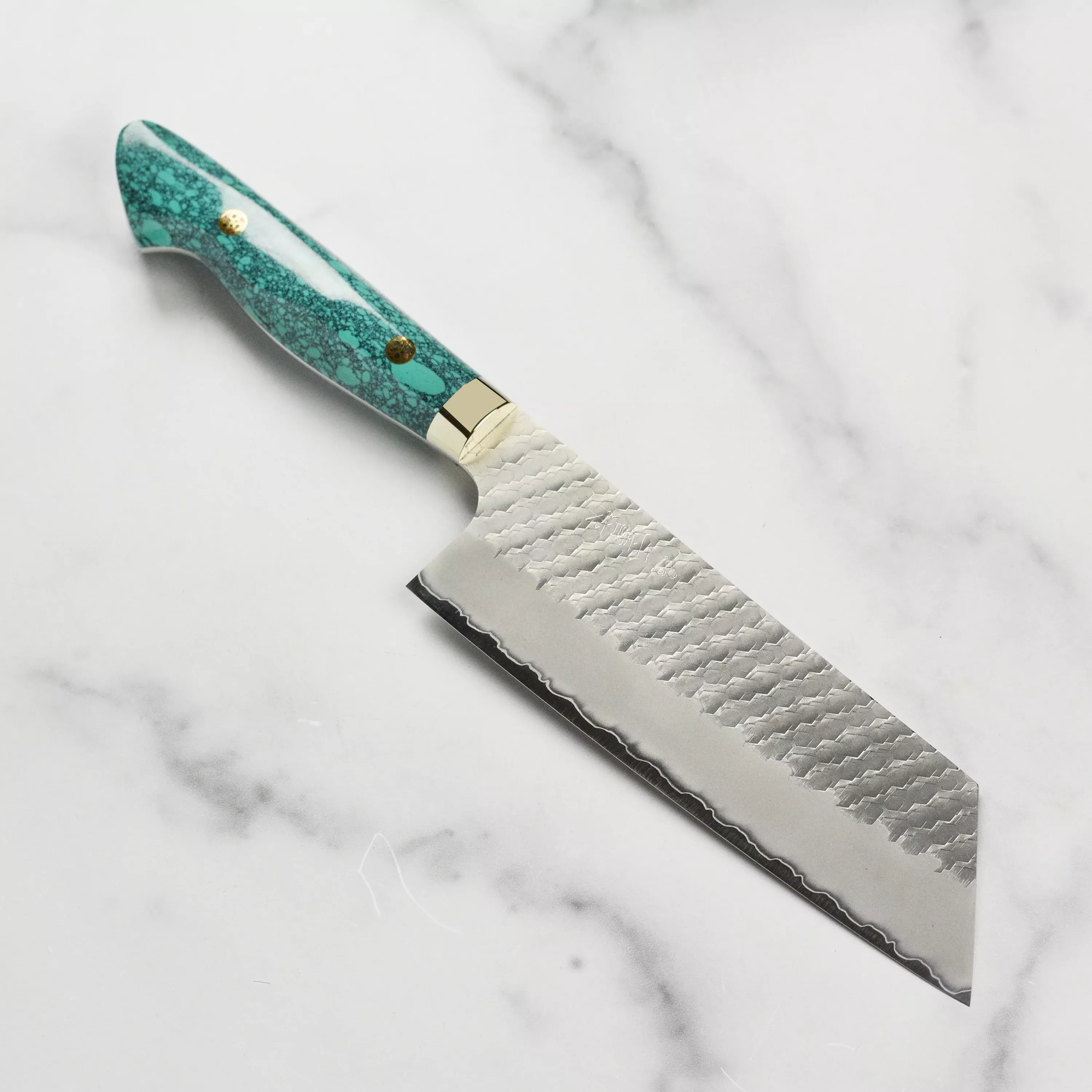 Nigara SG2 Migaki Tsuchime Kiritsuke Nakiri, Green Turquoise 7"