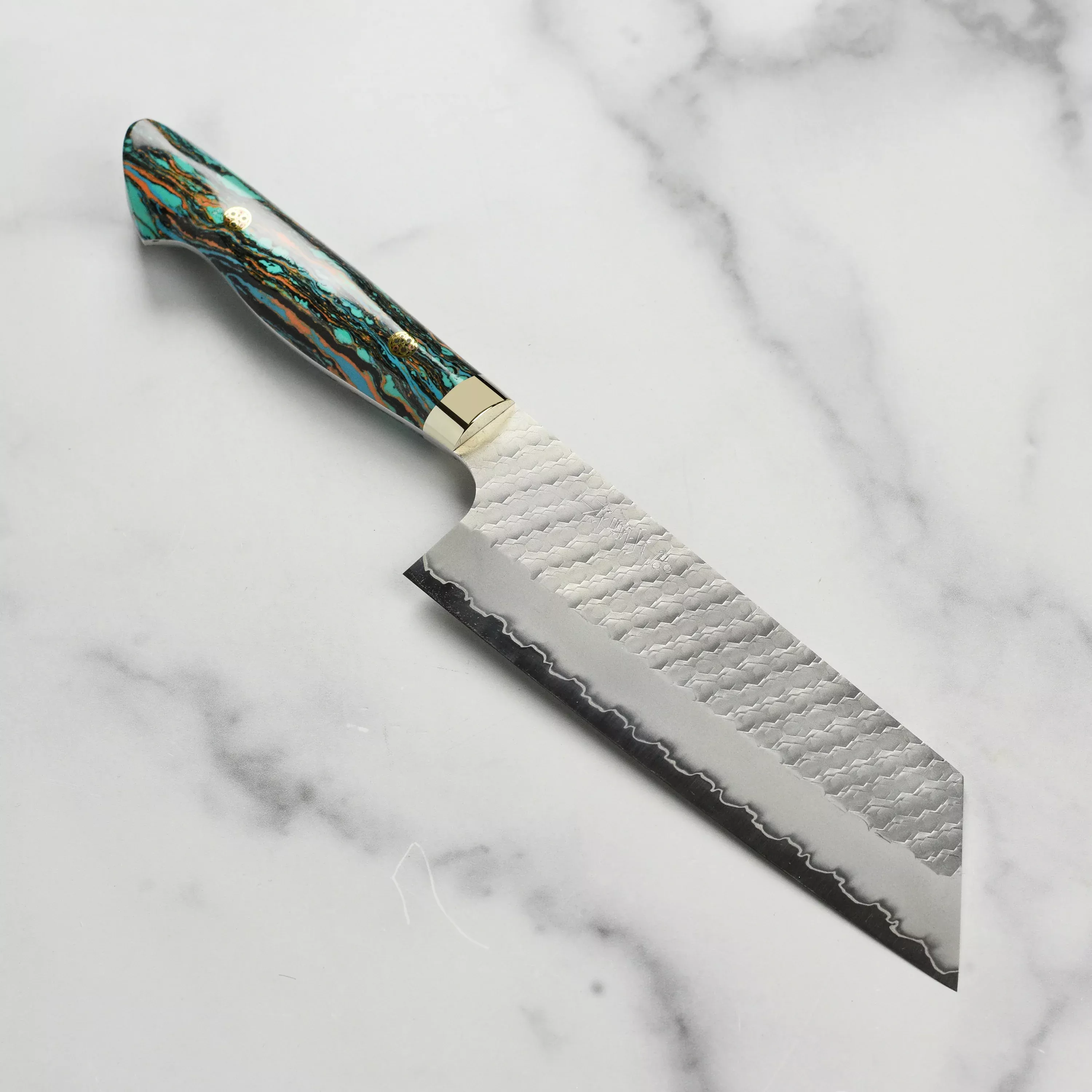 Nigara SG2 Migaki Tsuchime Kiritsuke Nakiri, Marbled Turquoise 7"