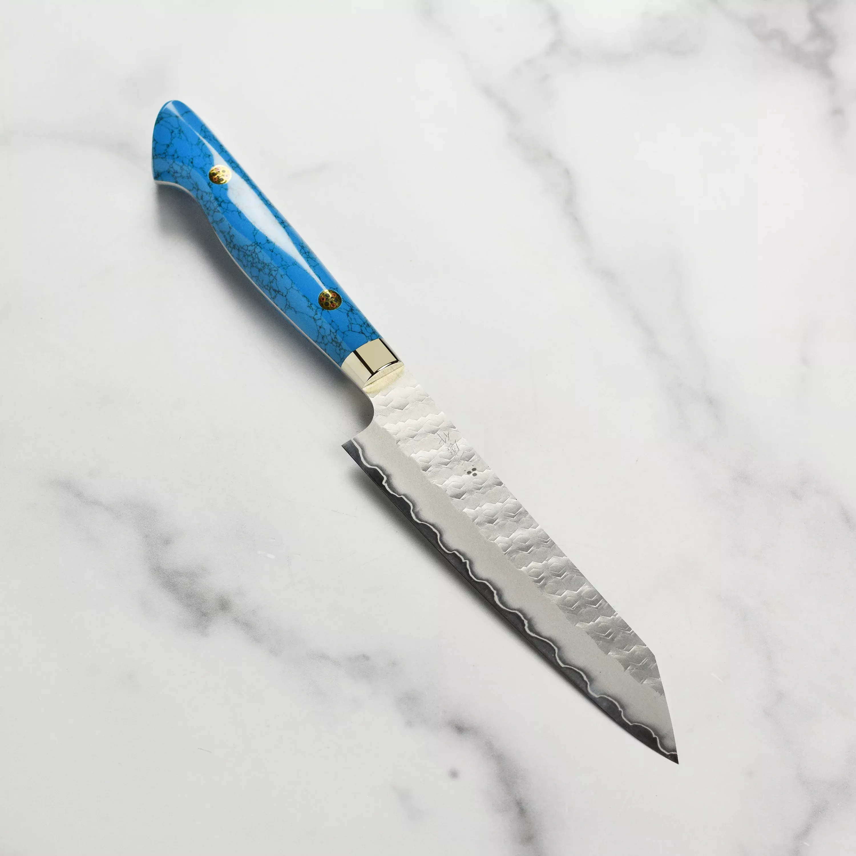 nigara-sg2-migaki-tsuchime-kiritsuke-petty-blue-turquoise-5-9 Nigara SG2 Migaki Tsuchime Kiritsuke Petty, Blue Turquoise 5.9"