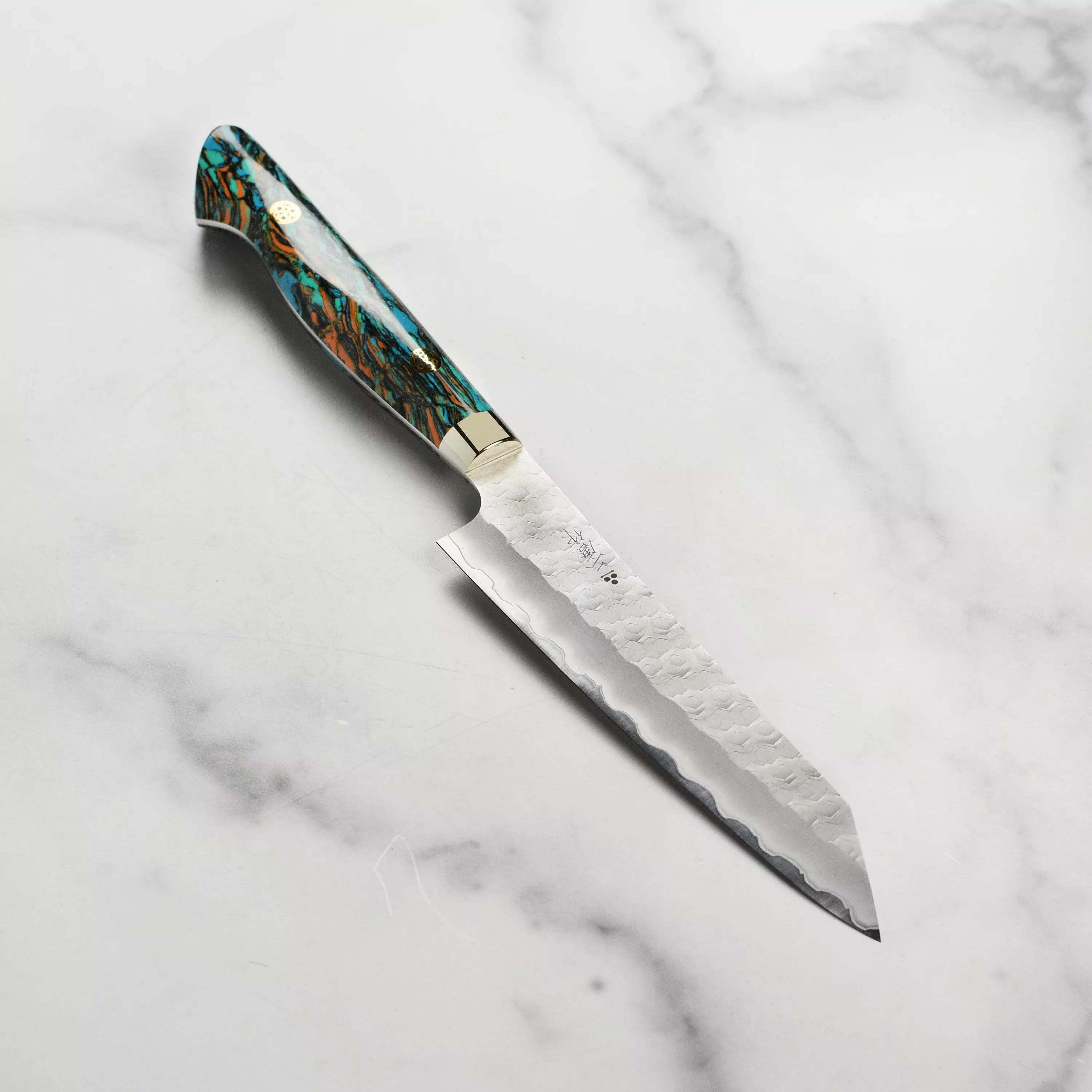 nigara-sg2-migaki-tsuchime-kiritsuke-petty-marbled-turquoise-5-9 Nigara SG2 Migaki Tsuchime Kiritsuke Petty, Marbled Turquoise 5.9"
