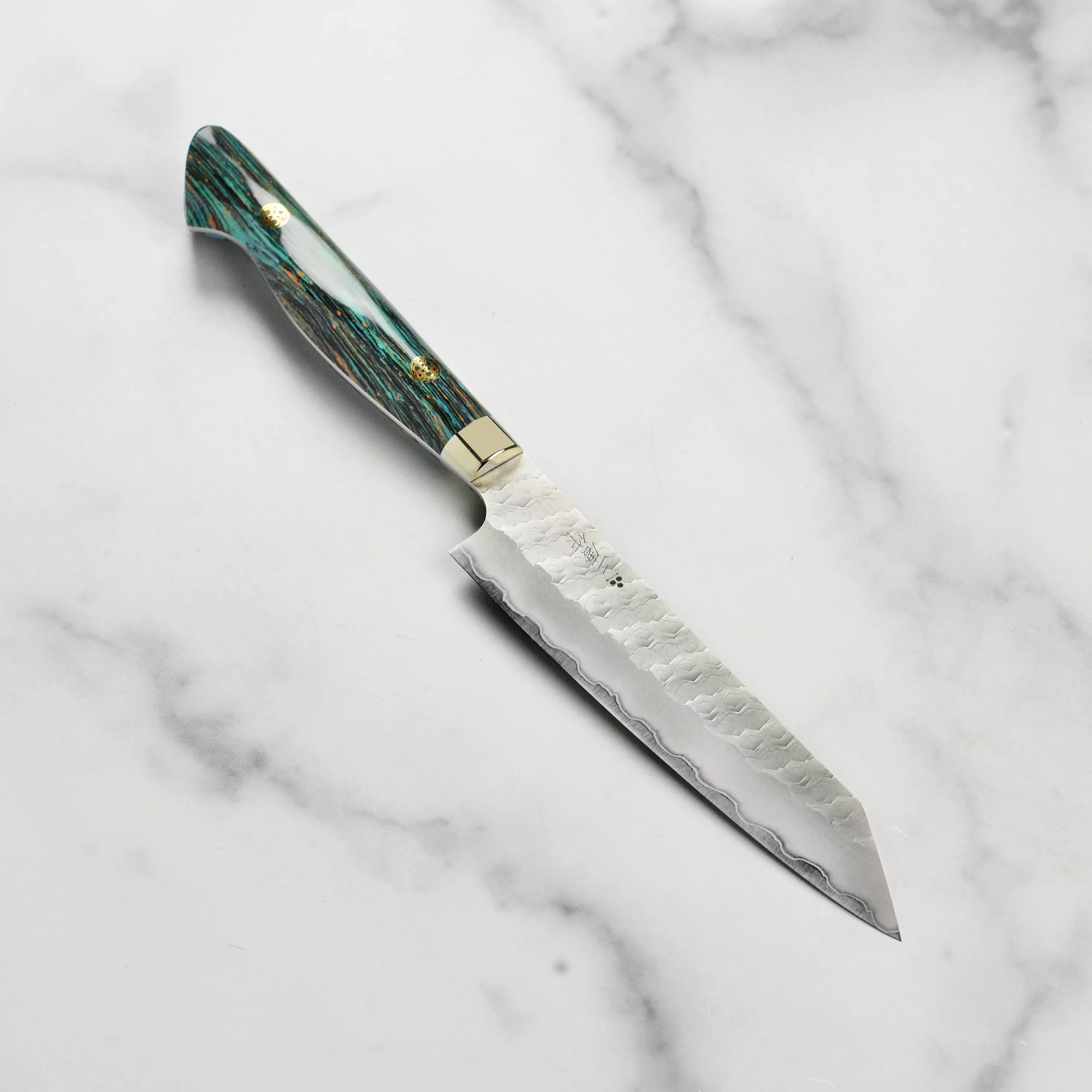 nigara-sg2-migaki-tsuchime-kiritsuke-petty-striped-turquoise-5-9 Nigara SG2 Migaki Tsuchime Kiritsuke Petty, Striped Turquoise 5.9"
