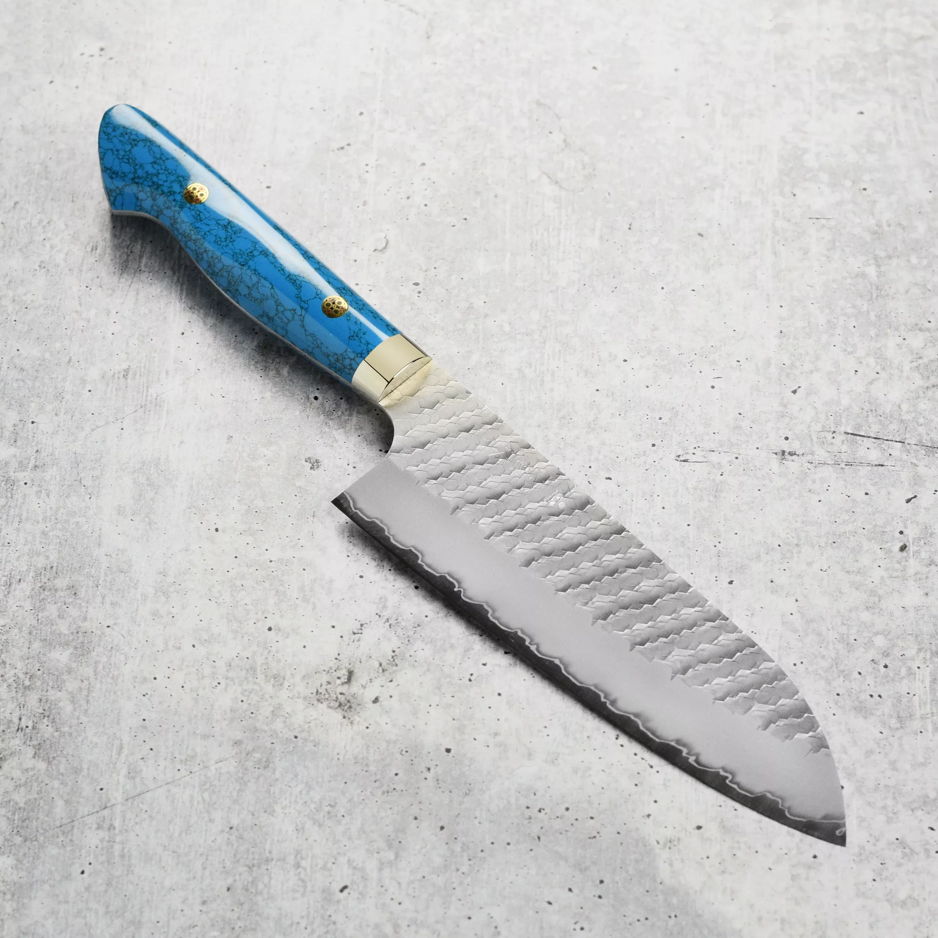 nigara-sg2-migaki-tsuchime-santoku-blue-turquoise-7 Nigara SG2 Migaki Tsuchime Santoku, Blue Turquoise 7"