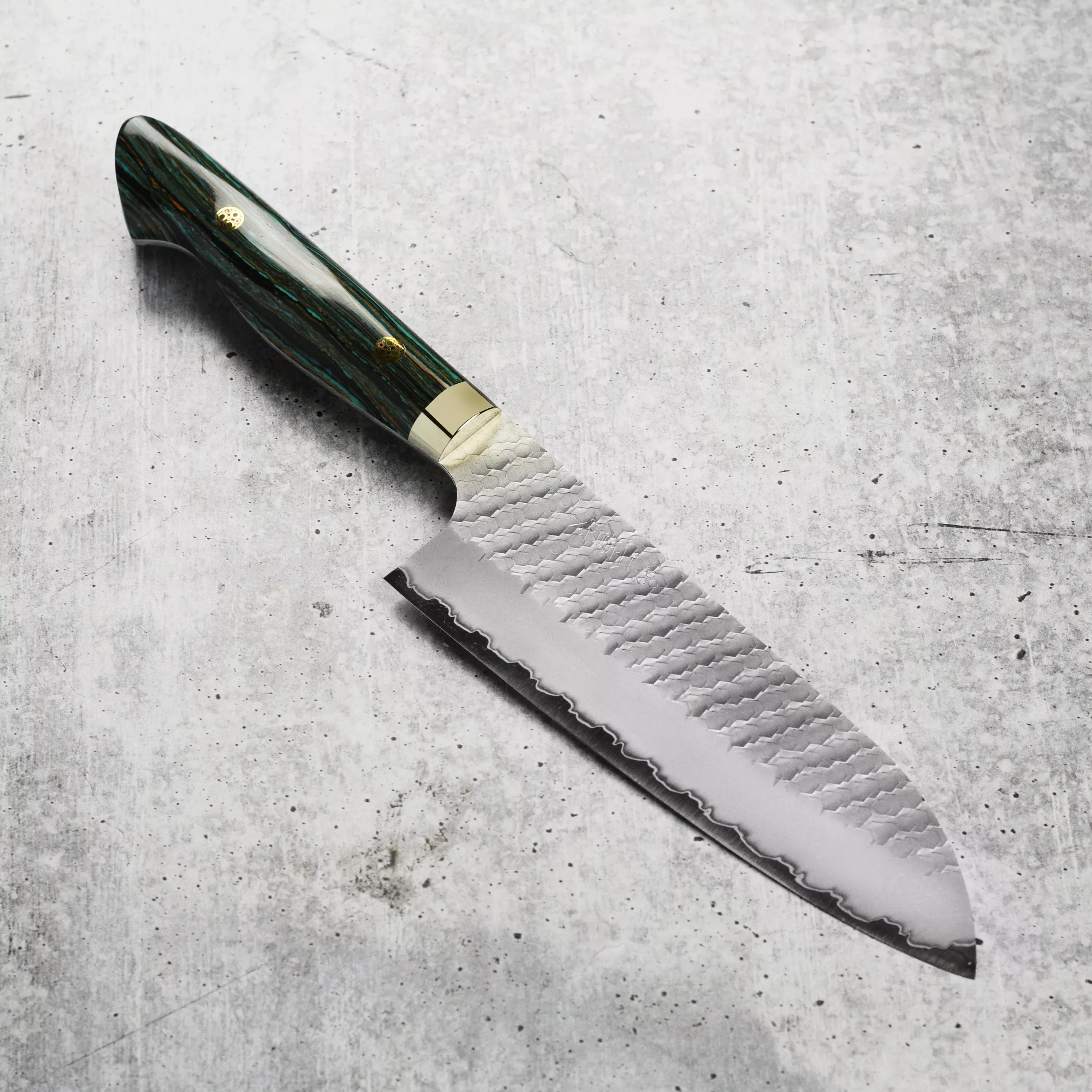 nigara-sg2-migaki-tsuchime-santoku-striped-turquoise-7 Nigara SG2 Migaki Tsuchime Santoku, Striped Turquoise 7"