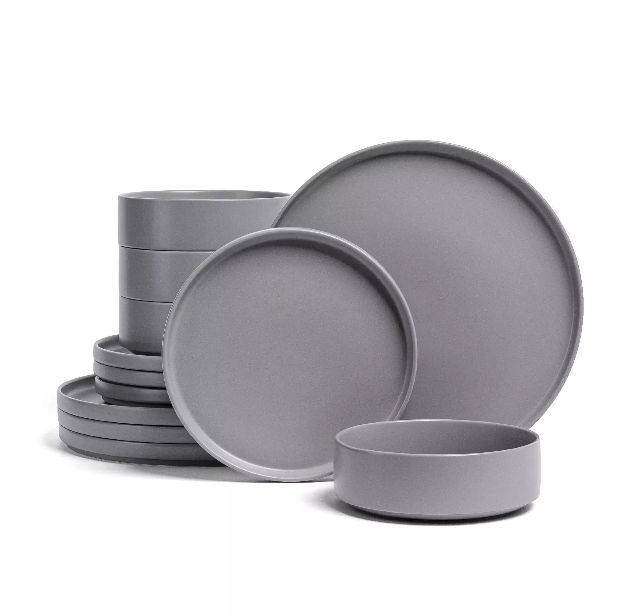 over-back-12pc-stackable-stoneware-hand-finished-dinnerware-set-semi-matte-charc Over&Back 12pc Stackable Stoneware Hand-Finished Dinnerware Set Semi-Matte Charcoal – REBEL
