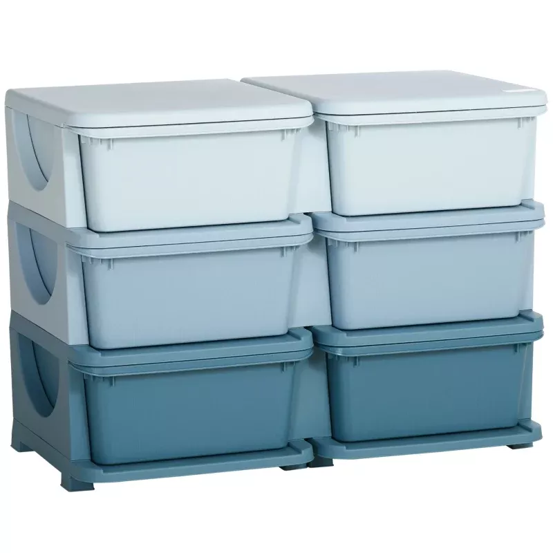 Qaba Kids Toy Storage Organizer with 6 Drawers - Blue – REBEL