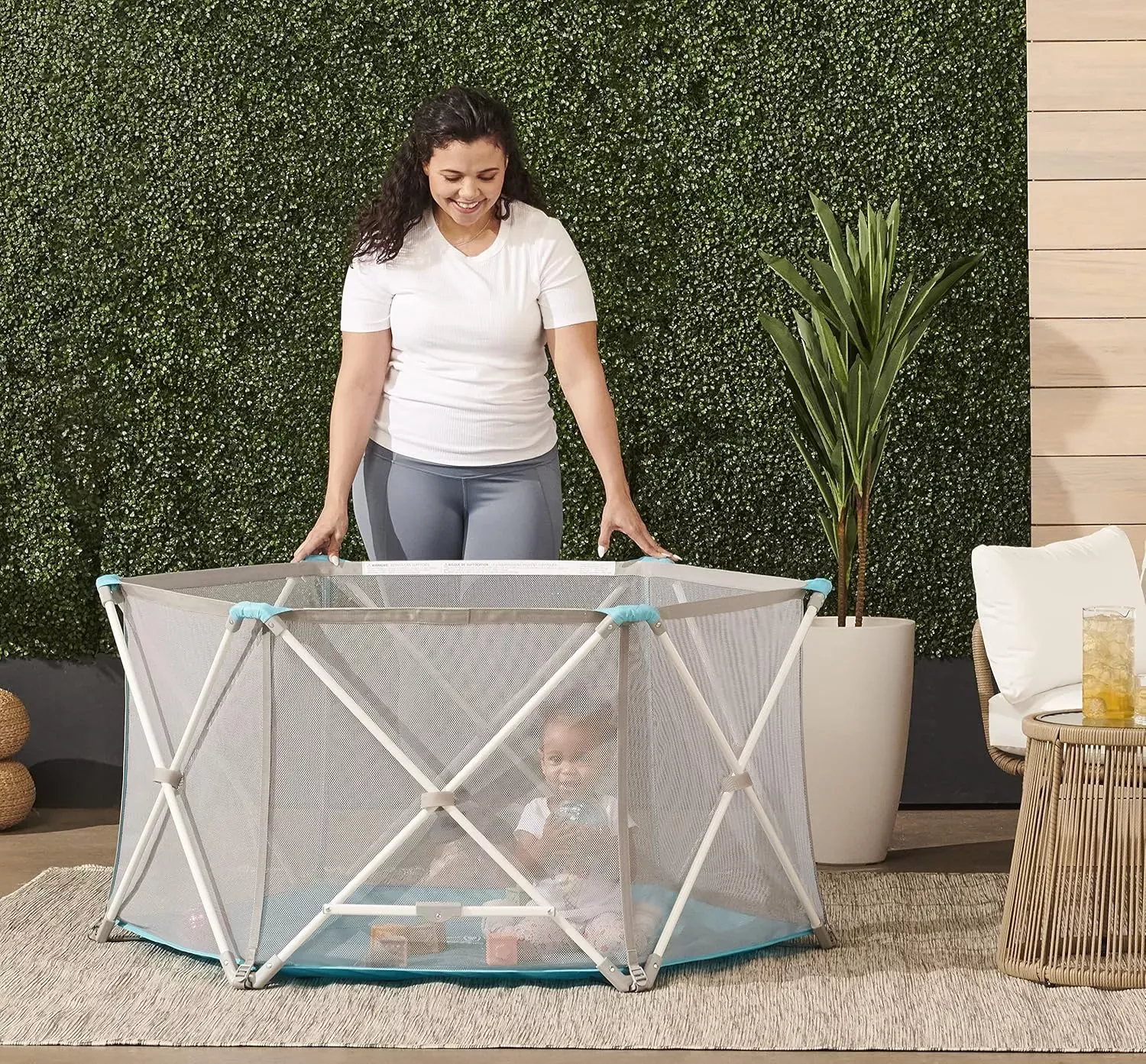 regalo-my-portable-play-yard-white-gray-teal-6-panel-rebel Regalo My Portable Play Yard White/Gray/Teal, 6-Panel – REBEL