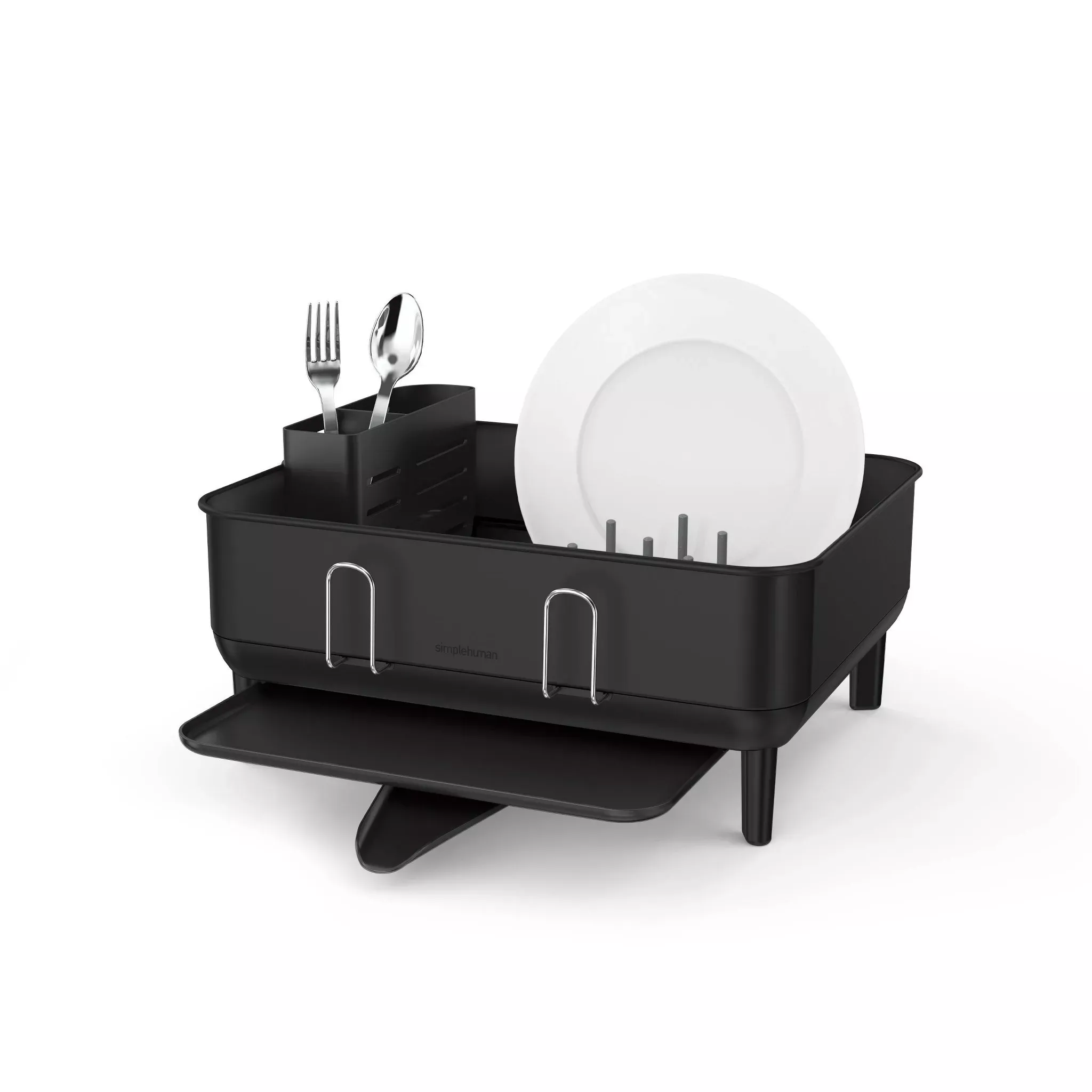 simplehuman-compact-kitchen-dish-drying-rack-with-swivel-spout-stainless-steel-m SimpleHuman Compact Kitchen Dish Drying Rack with Swivel Spout Stainless Steel Matte Black – REBEL