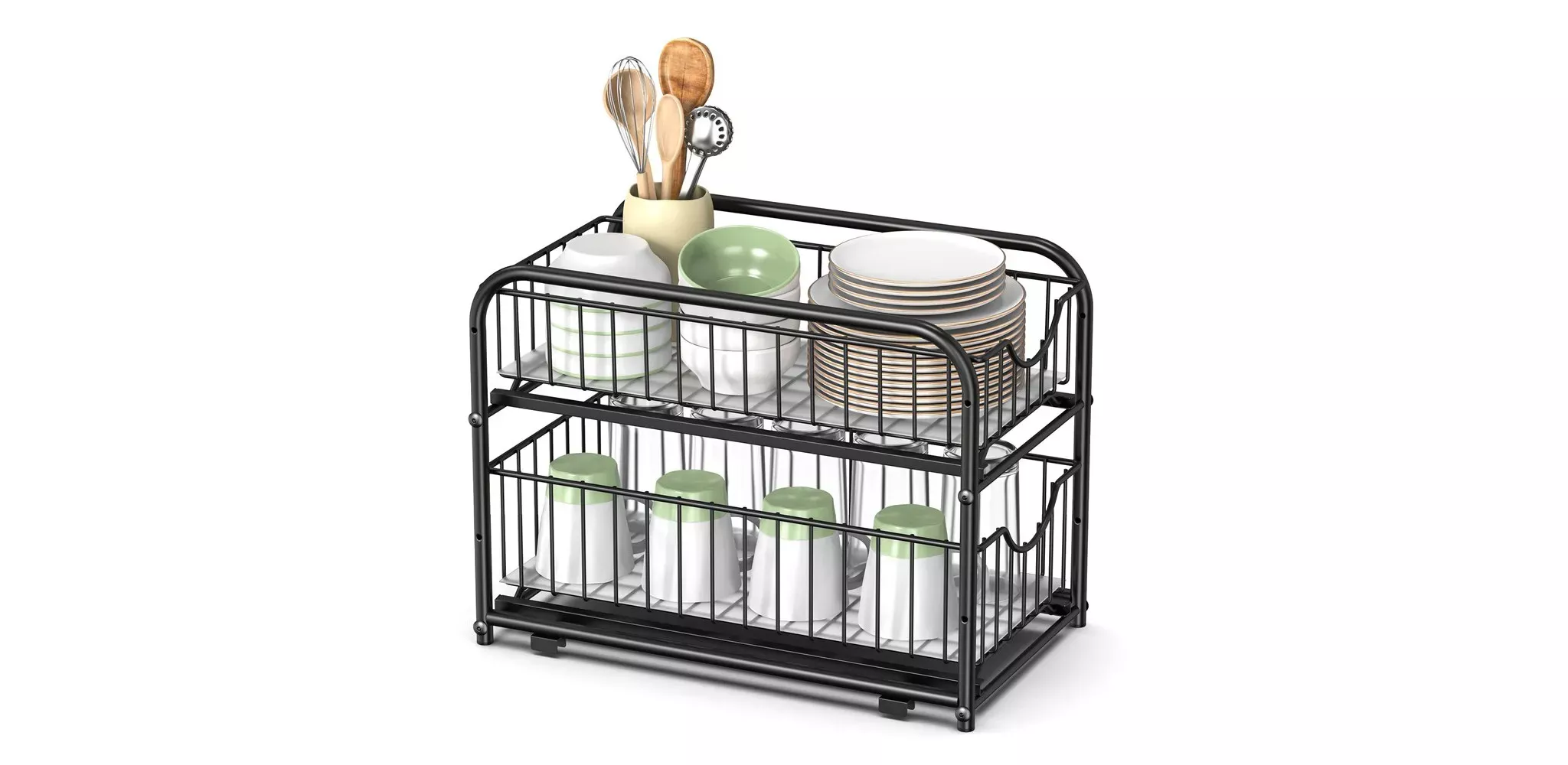 songmics-2-tier-pull-out-cabinet-organizer-under-sink-storage-solution-sliding-b Songmics 2-Tier Pull-Out Cabinet Organizer - Under Sink Storage Solution, Sliding Basket Drawers, Stackable, Black – REBEL