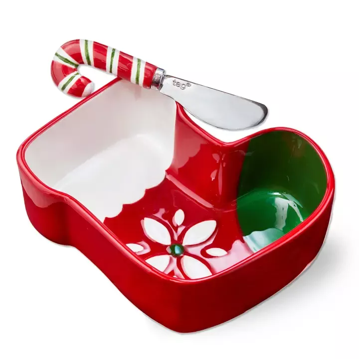 stocking-bowl-candy-cane-spreader-set-2-earthenware Stocking Bowl & Candy Cane Spreader Set of 2 Earthenware