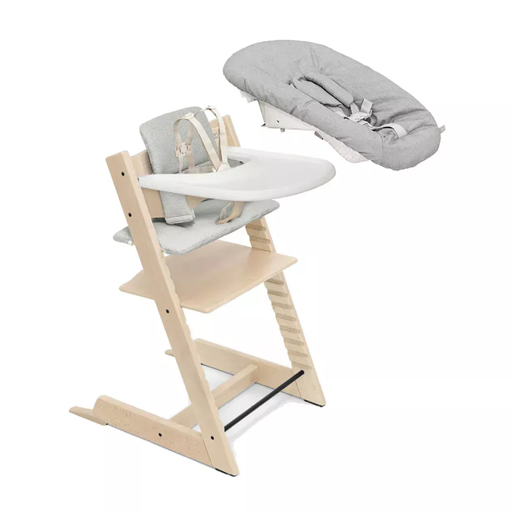 stokke-tripp-trapp-high-chair-complete-with-newborn-set-bundle-natural-w-nordic- Stokke Tripp Trapp High Chair Complete with Newborn Set Bundle - Natural w/ Nordic Grey Cushion (See Description) – REBEL