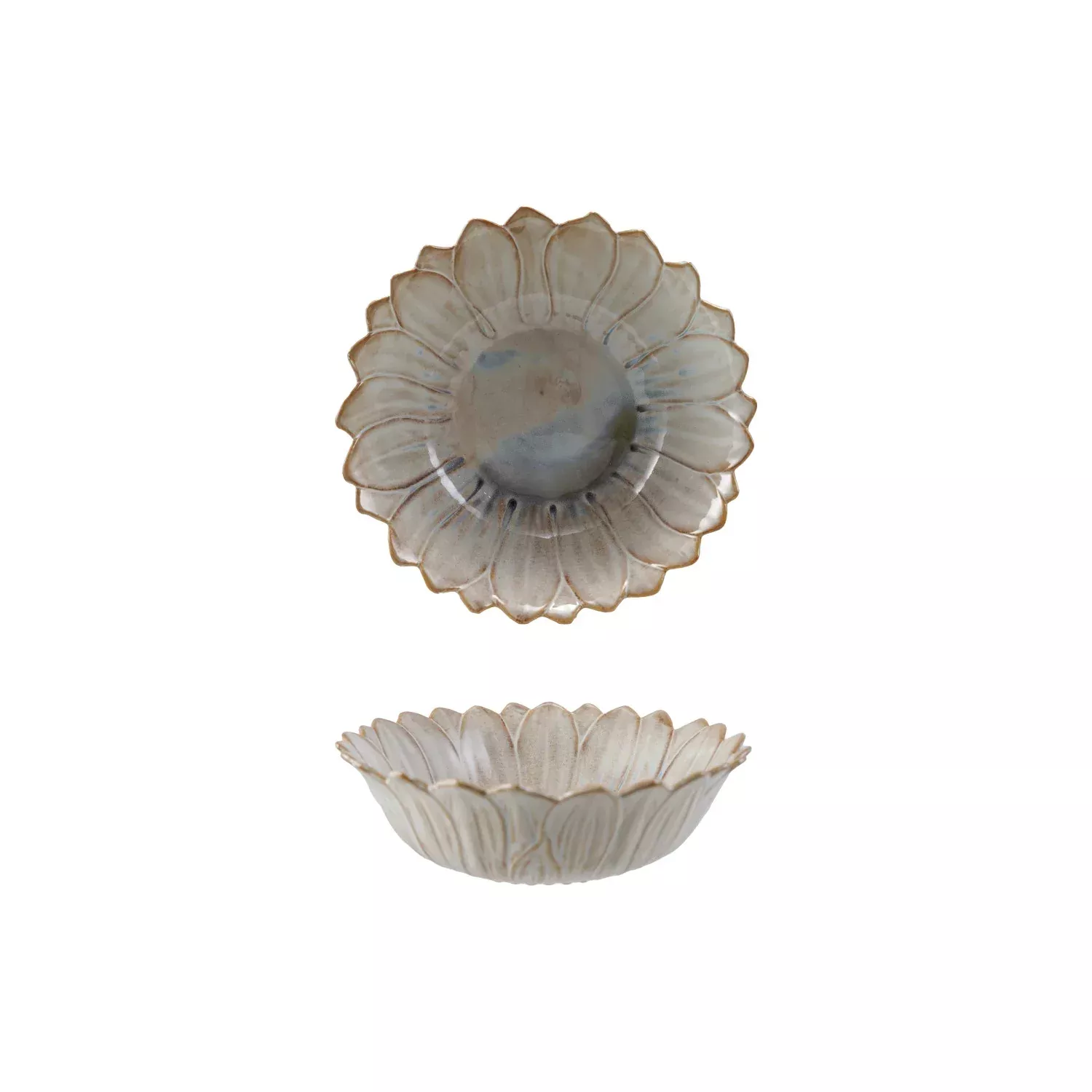 stoneware-flower-shaped-bowl-reactive-glaze-white-blue Stoneware Flower Shaped Bowl, Reactive Glaze, White & Blue