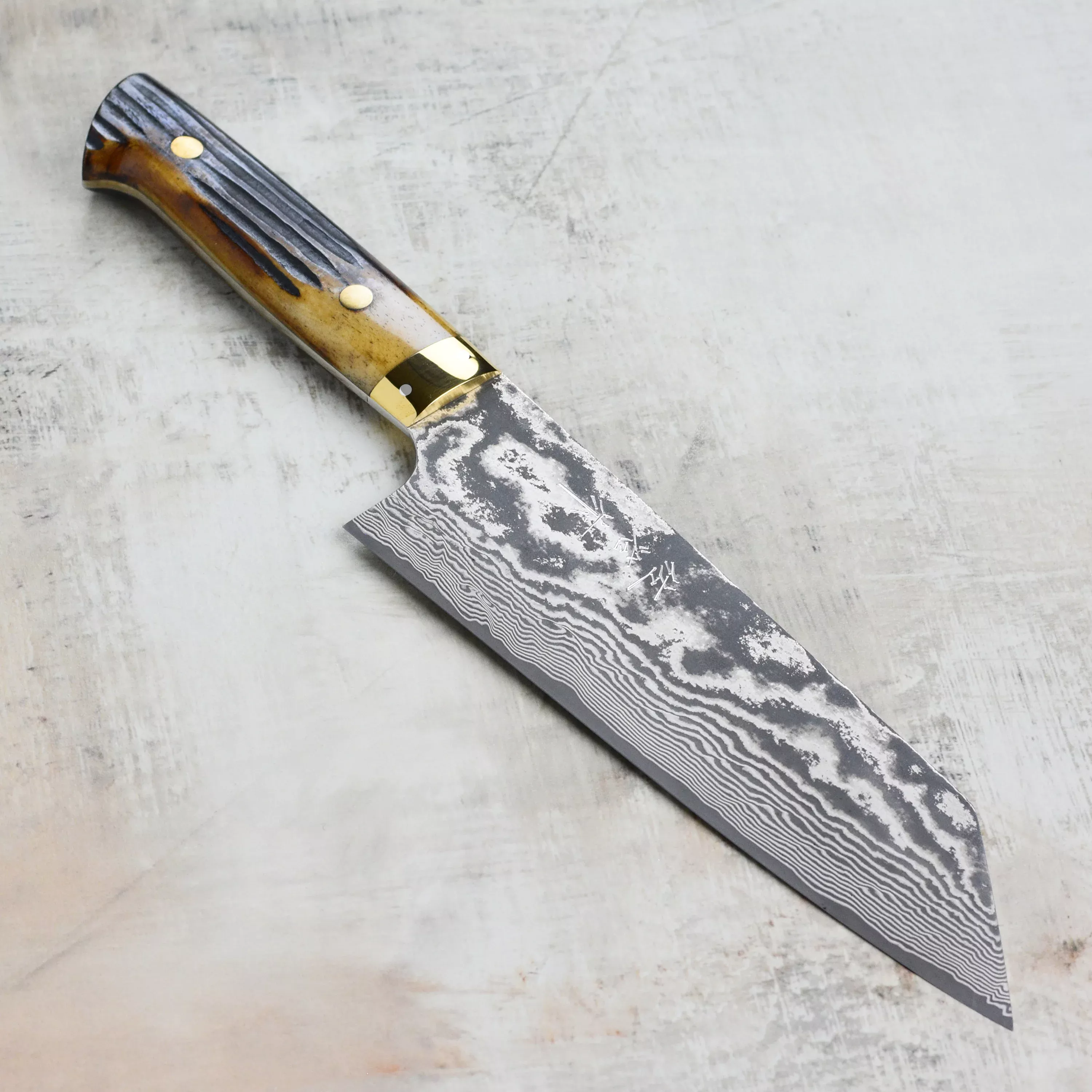 takeshi-saji-bunka-knife-with-horn-handle-vg10-black-damascus Takeshi Saji Bunka Knife with Horn Handle - VG10 Black Damascus