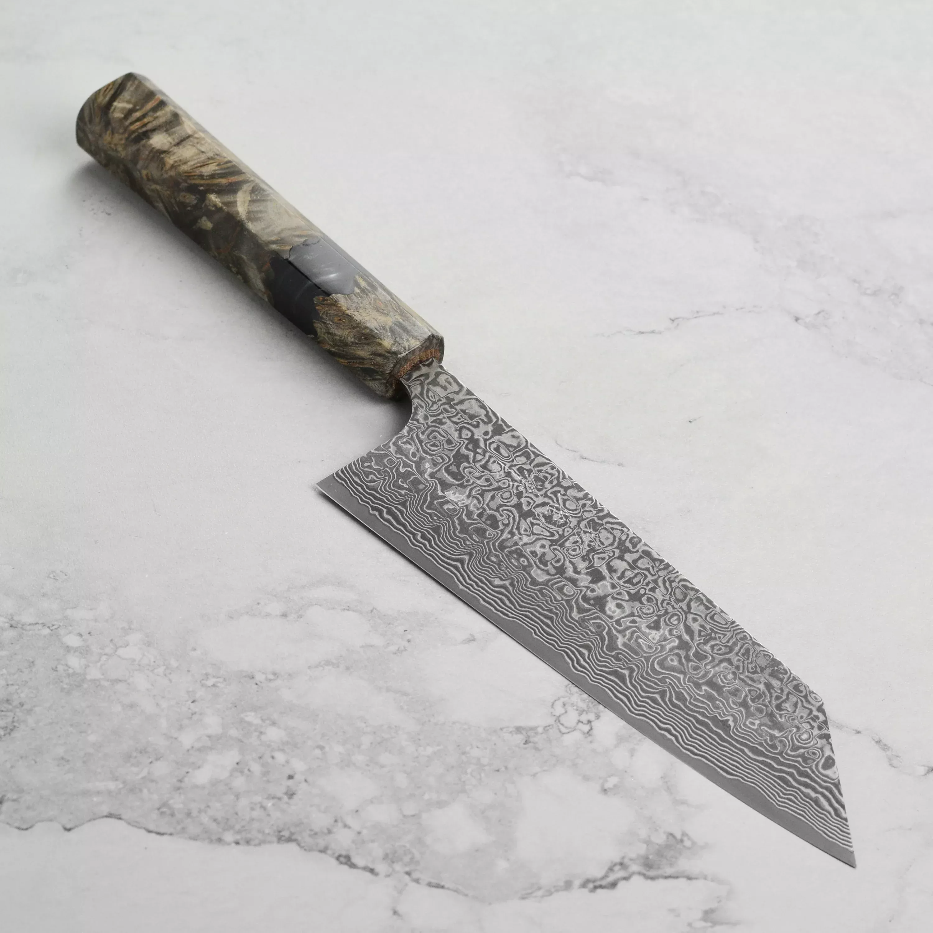takeshi-saji-r2-sg2-black-damascus-bunka-knife-stabilized-birch-6-7 Takeshi Saji R2/SG2 Black Damascus Bunka Knife, Stabilized Birch (6.7")