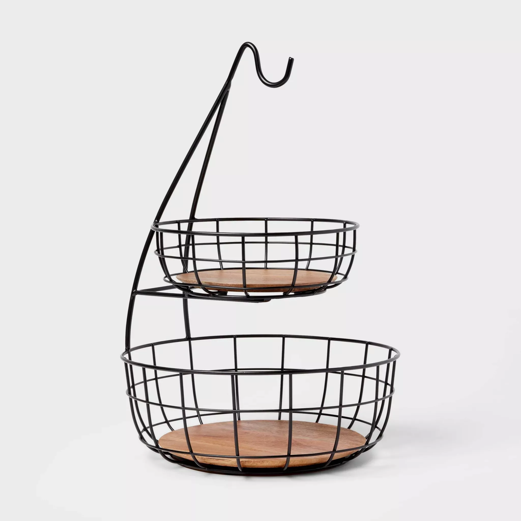 threshold-iron-mangowood-wire-2-tier-fruit-basket-with-banana-hanger-black-thres Threshold Iron and Mangowood Wire 2-Tier Fruit Basket with Banana Hanger Black - Threshold – REBEL