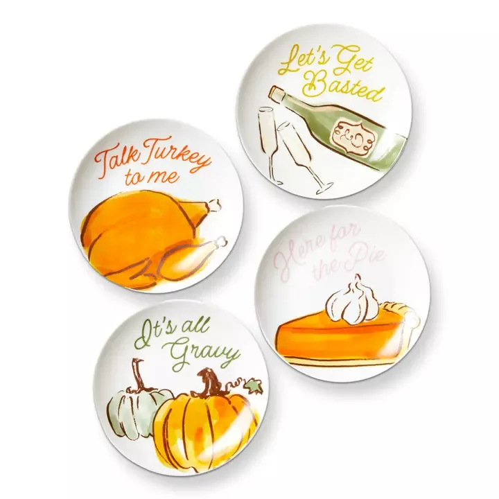 turkey-toast-appetizer-plates-set-4-multi-bone-china Turkey & Toast Appetizer Plates, Set of 4, Multi Bone China
