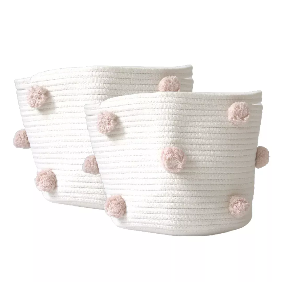 twig-tassel-set-2-blush-pom-basket-medium-rebel TWIG & TASSEL Set of 2 - Blush Pom Basket - Medium – REBEL