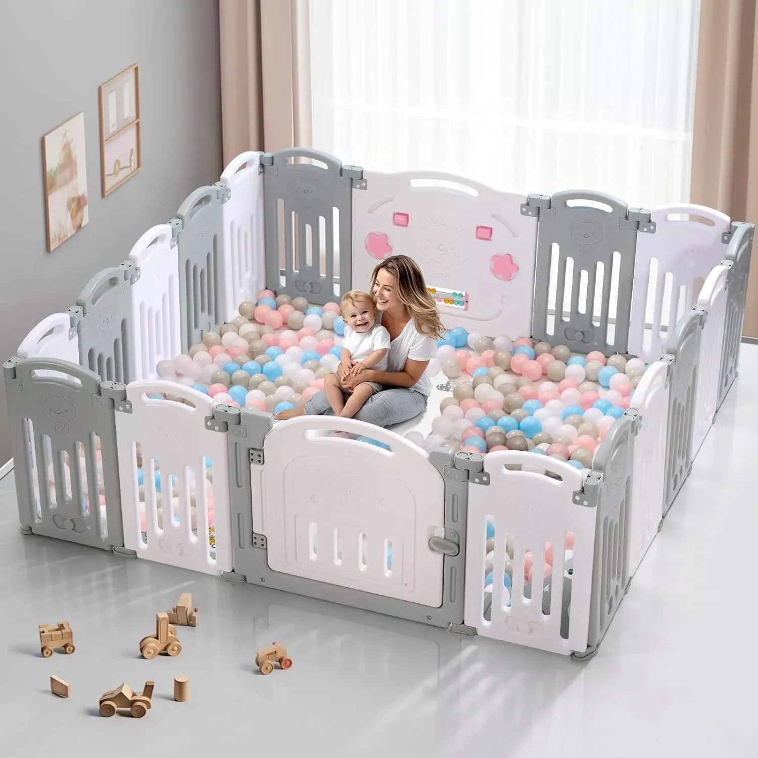uanlauo-spacious-18-panel-playpen-babies-toddlers-grey-white-see-description-reb UANLAUO Spacious 18-Panel Playpen for Babies and Toddlers - Grey & White (See description) – REBEL